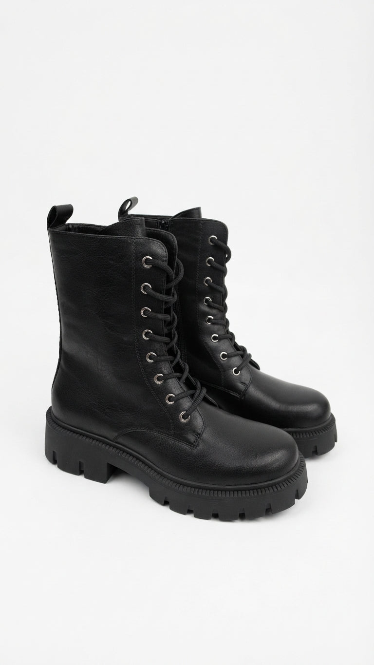 Cristian Faux Leather Lace Up Biker Boots