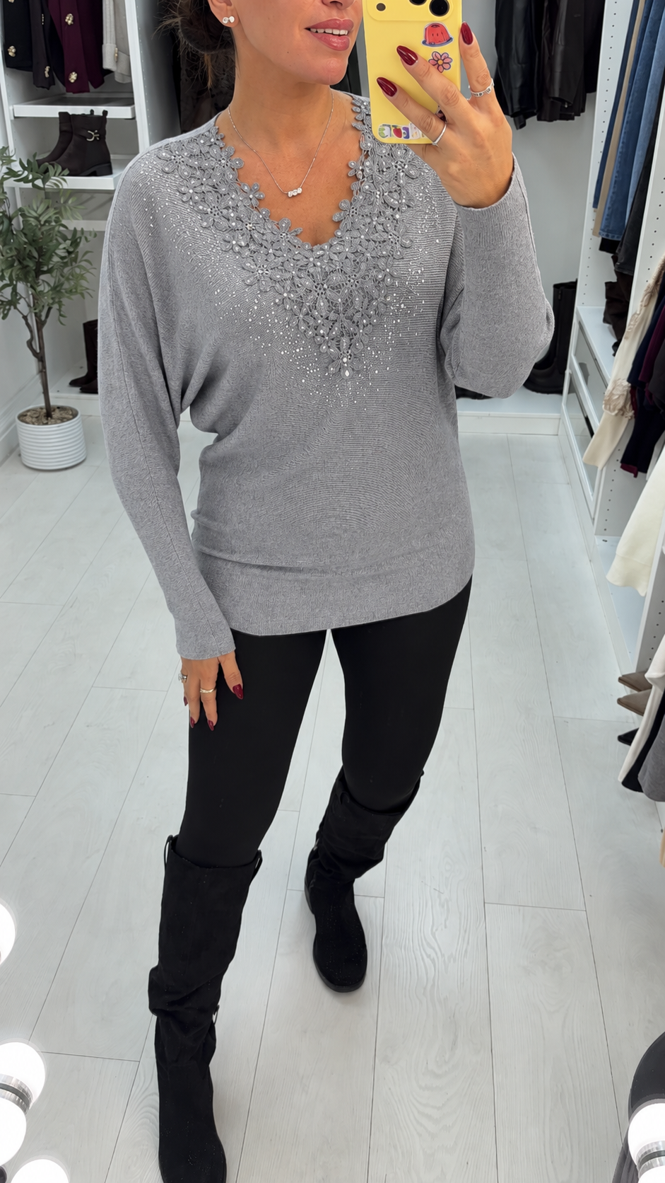 Taylia Embellished Floral V Neck Jumper