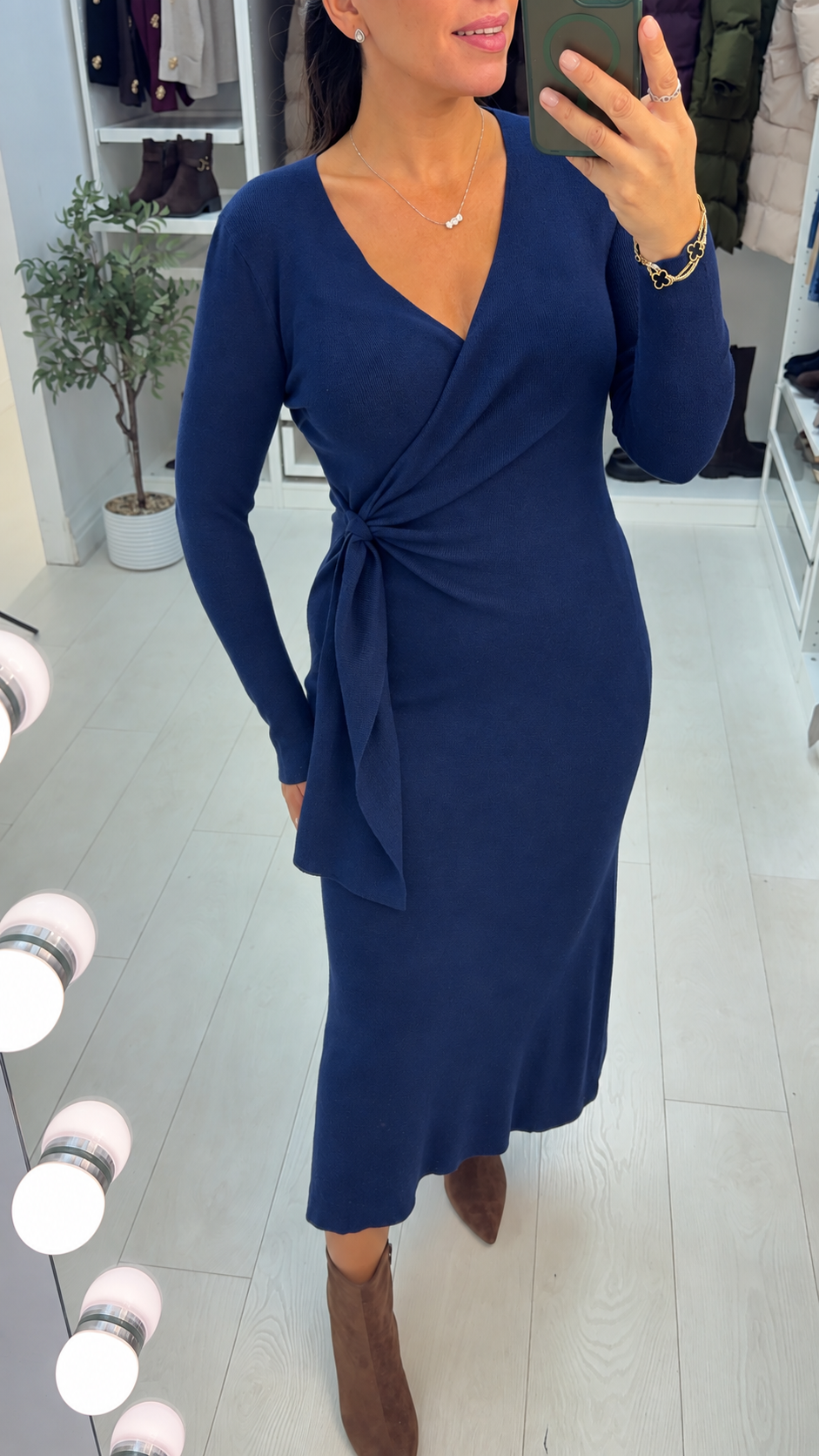 Alisa Plain V Neck Wrap Over Jumper Dress