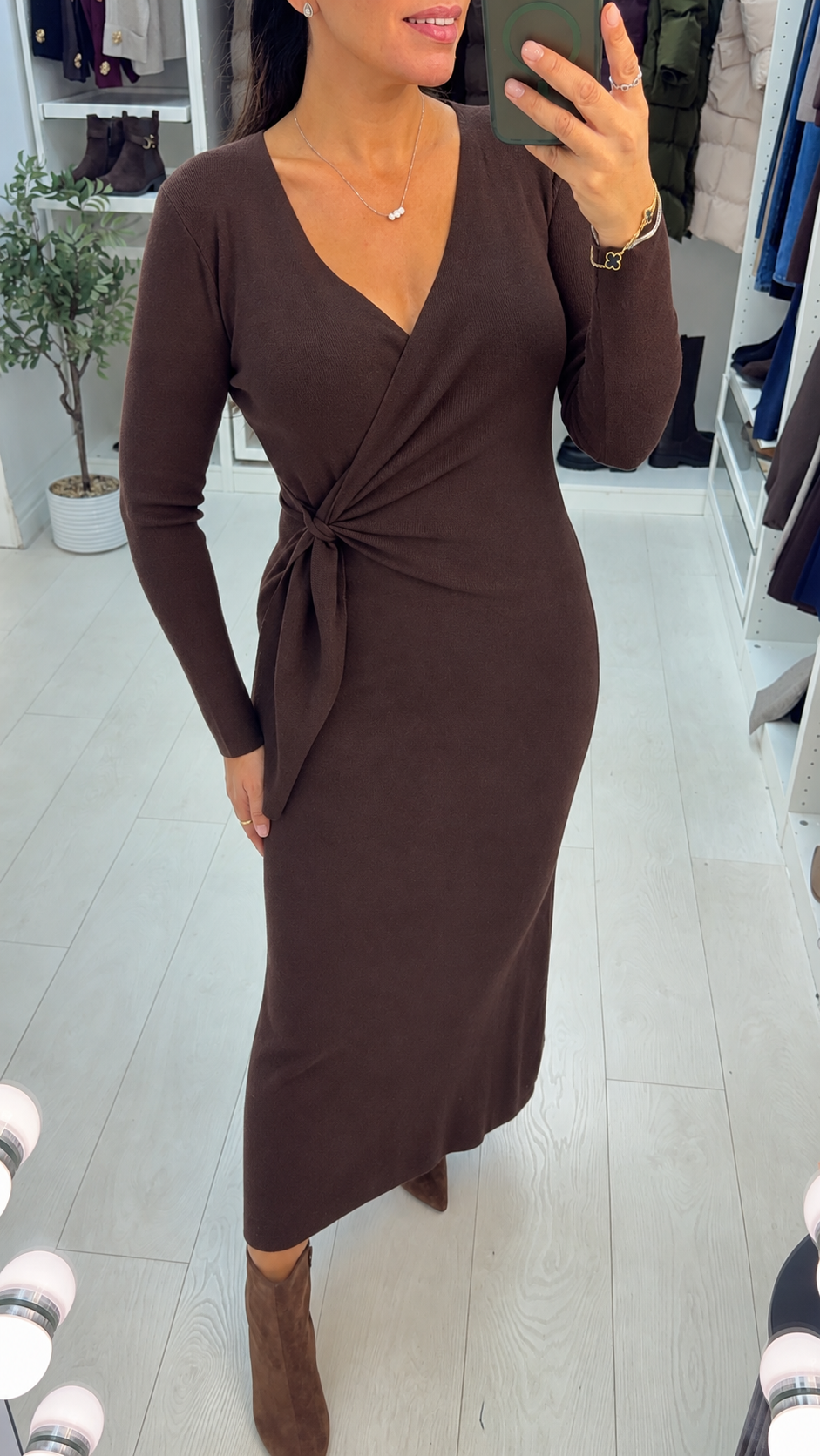 Alisa Plain V Neck Wrap Over Jumper Dress