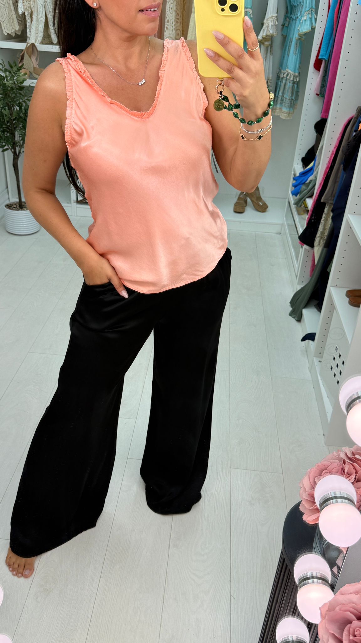 Juana Frill V Neck Satin Top