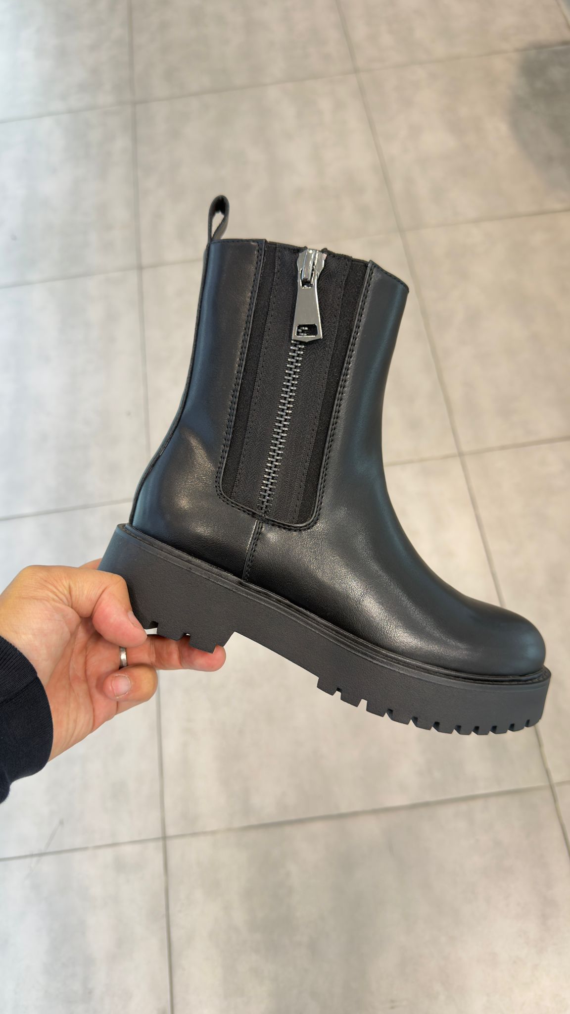 Kathie Faux Leather Zip Detailed Biker Boots