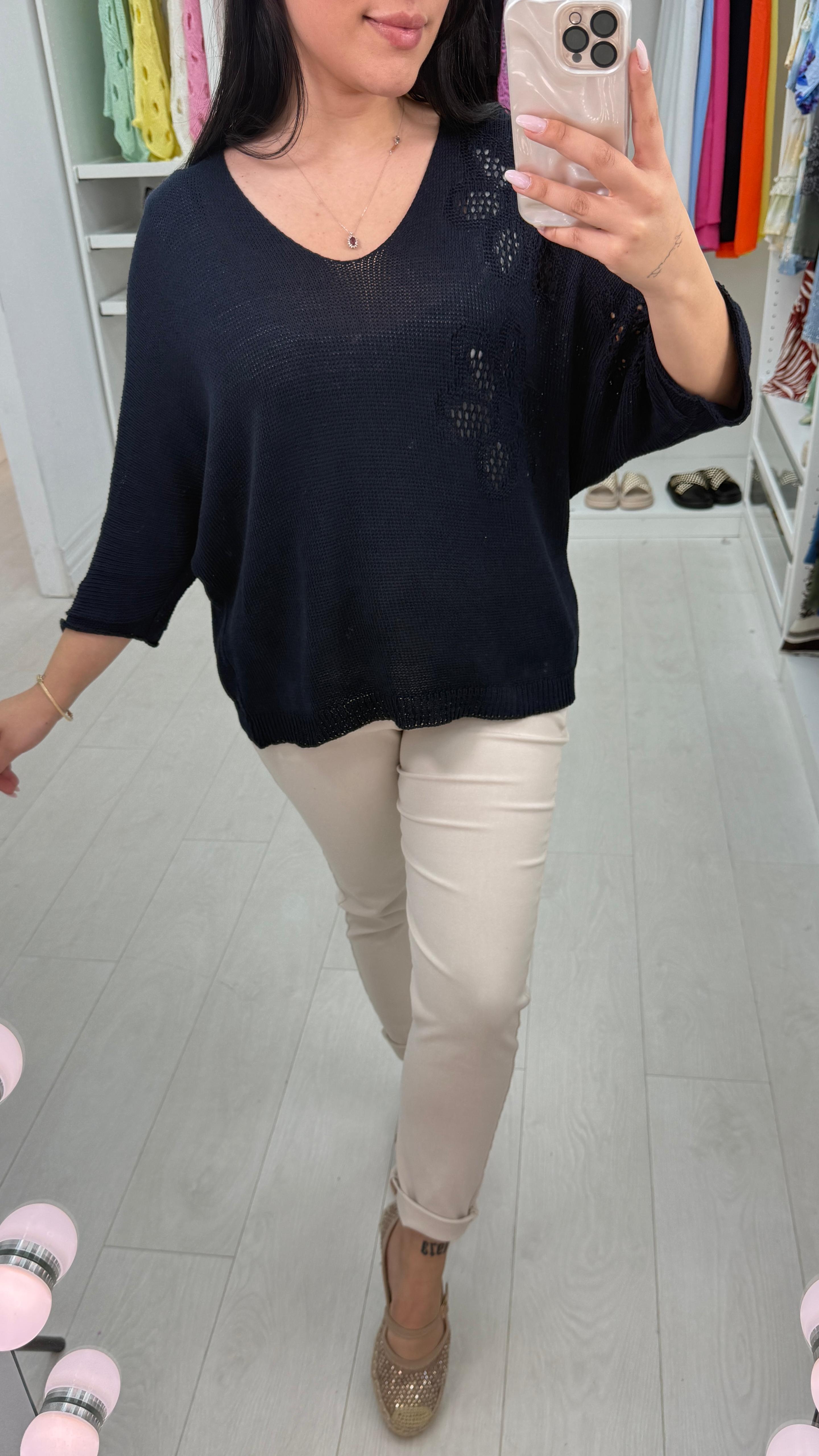 Keziah Plain Floral Detail Crochet Top