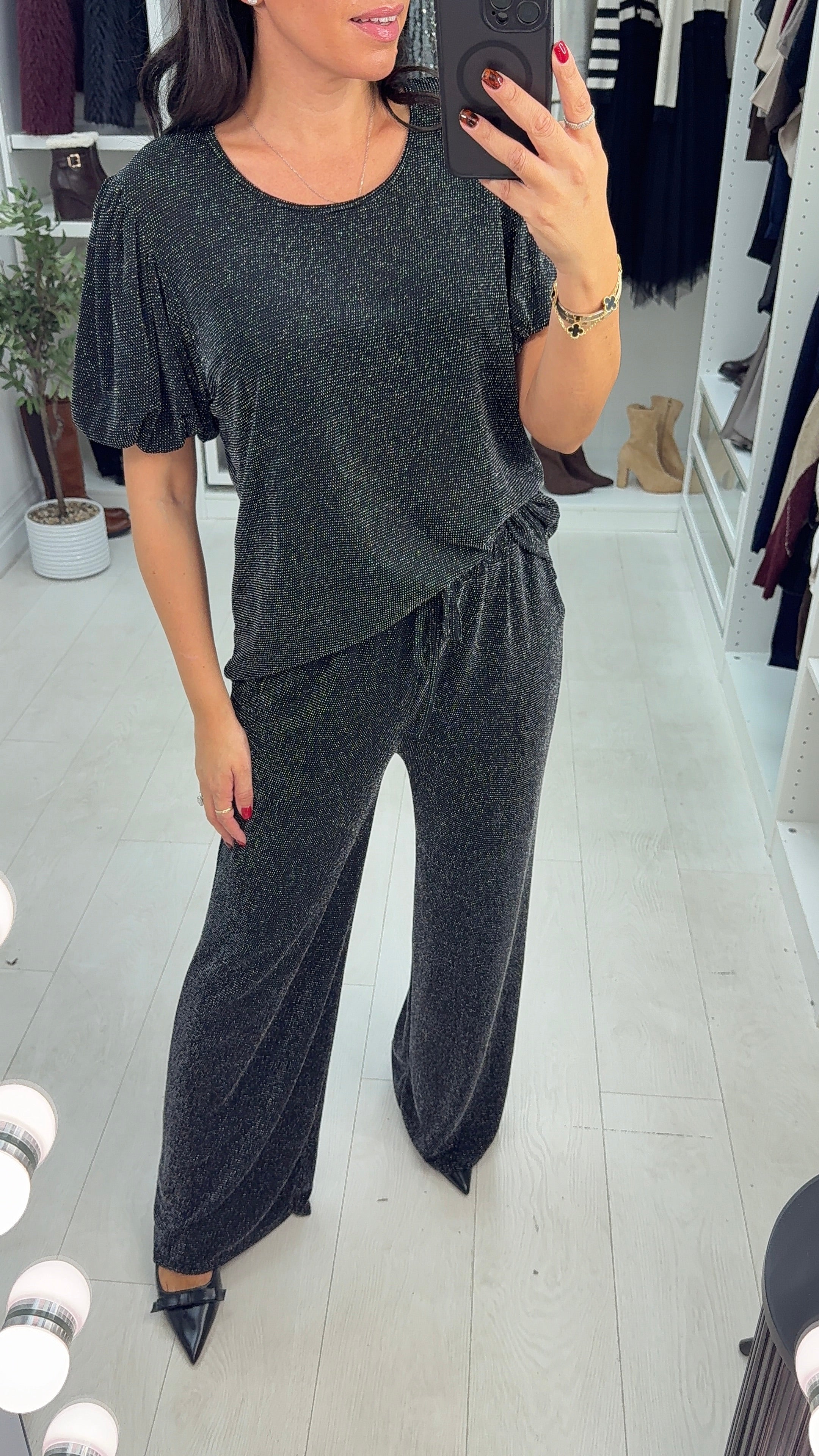 Leyla Lurex Short Balloon Sleeve Top