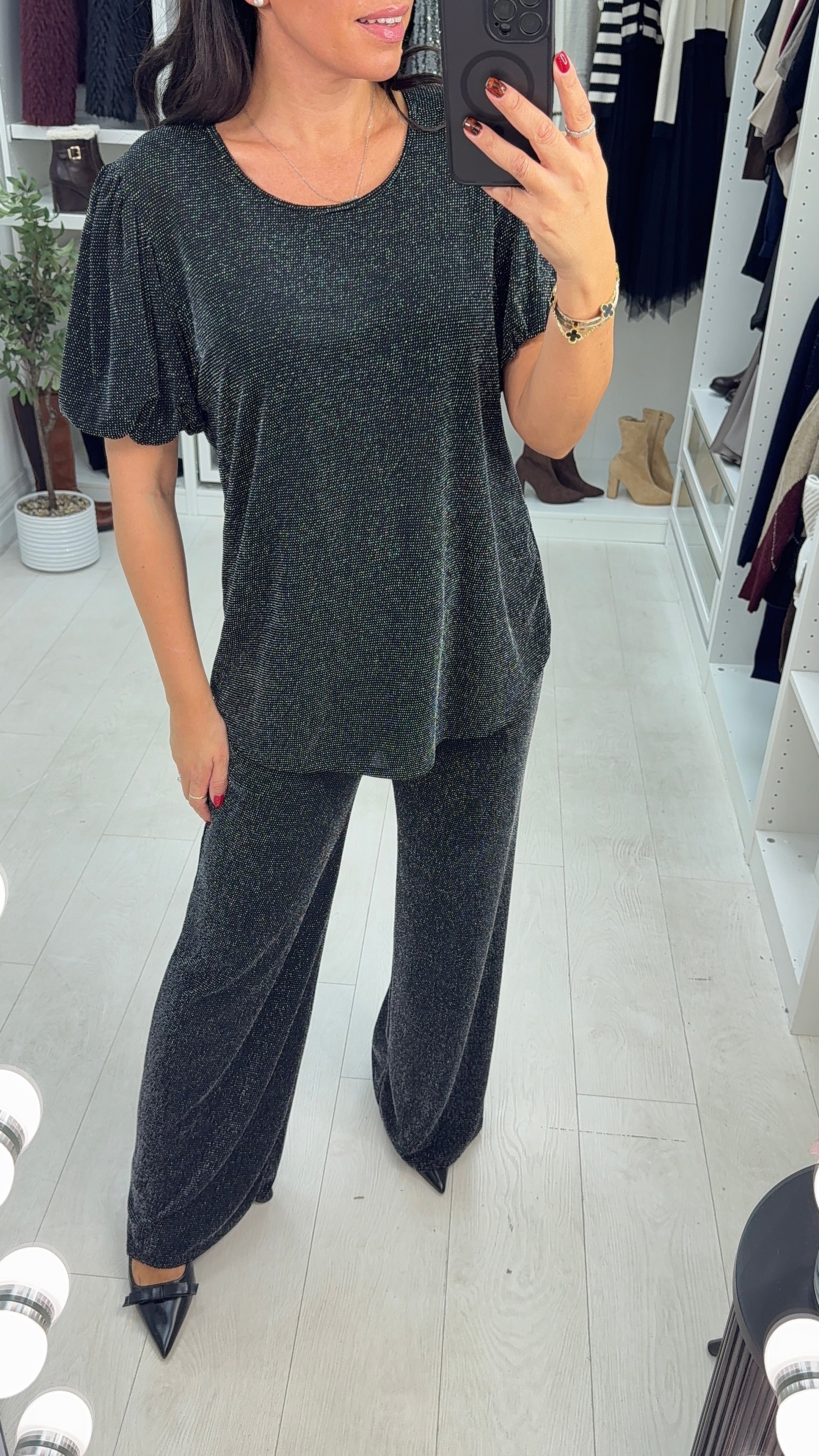 Leyla Lurex Short Balloon Sleeve Top