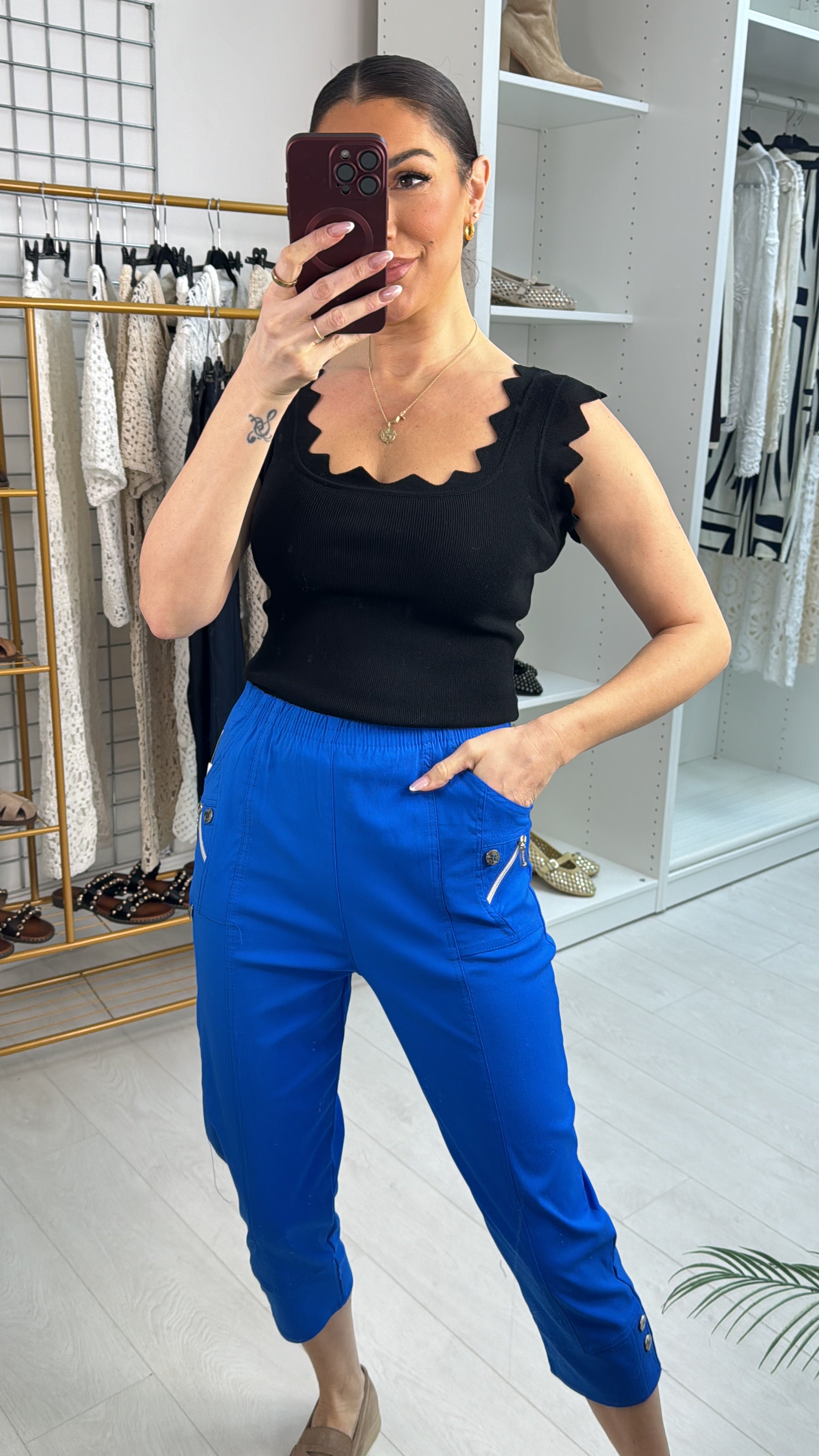 Crissy Plain Button Detail 3/4 Length Magic Trousers