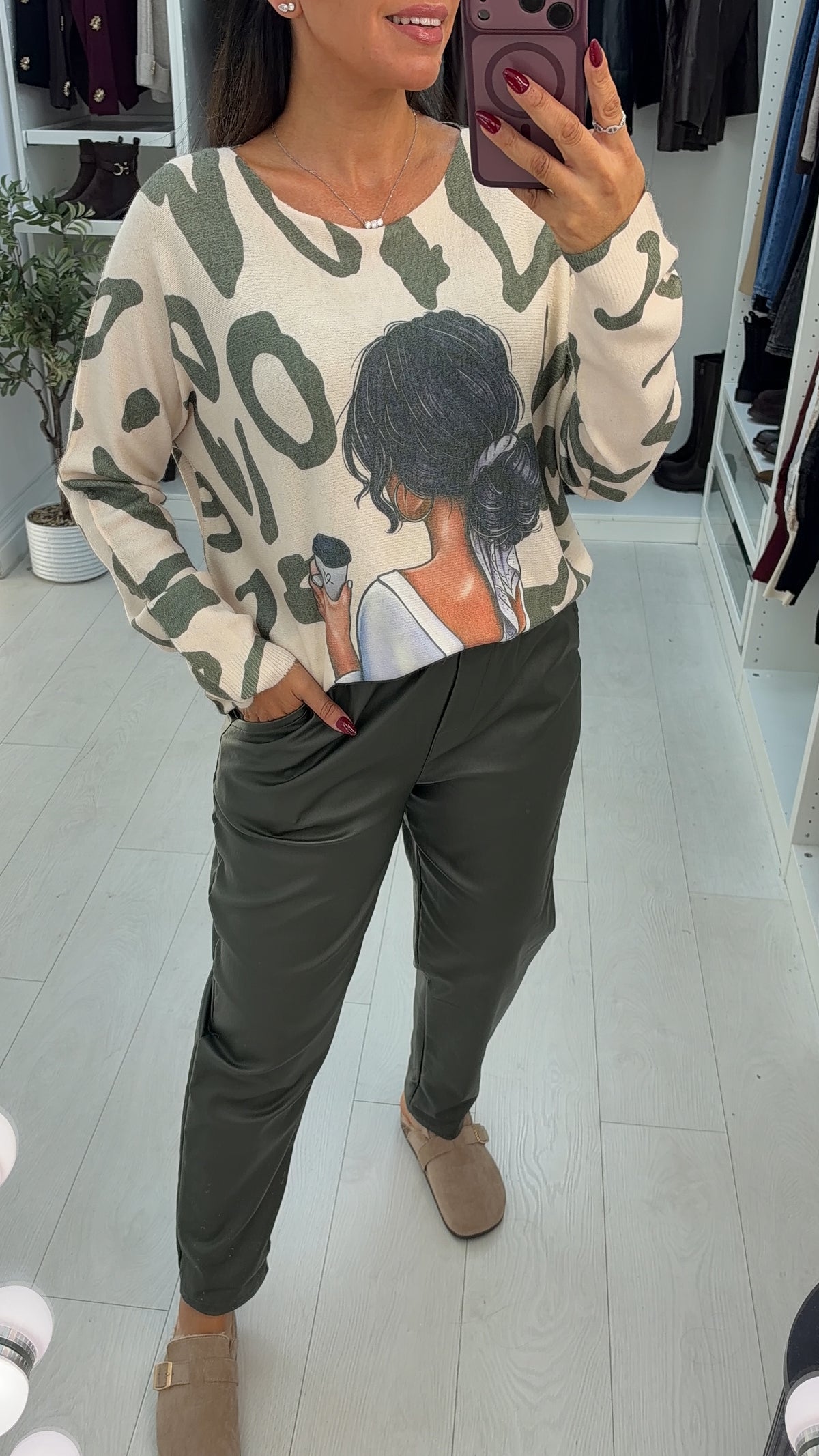 Esmena Leopard & Coffee Print Batwing Top
