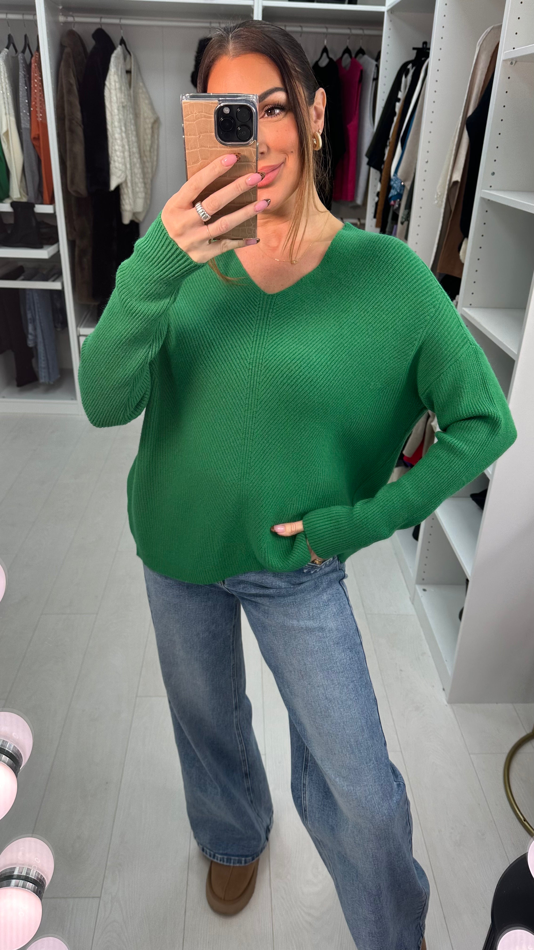 Neveah Plain Ribbed V Neck Knit Jumper