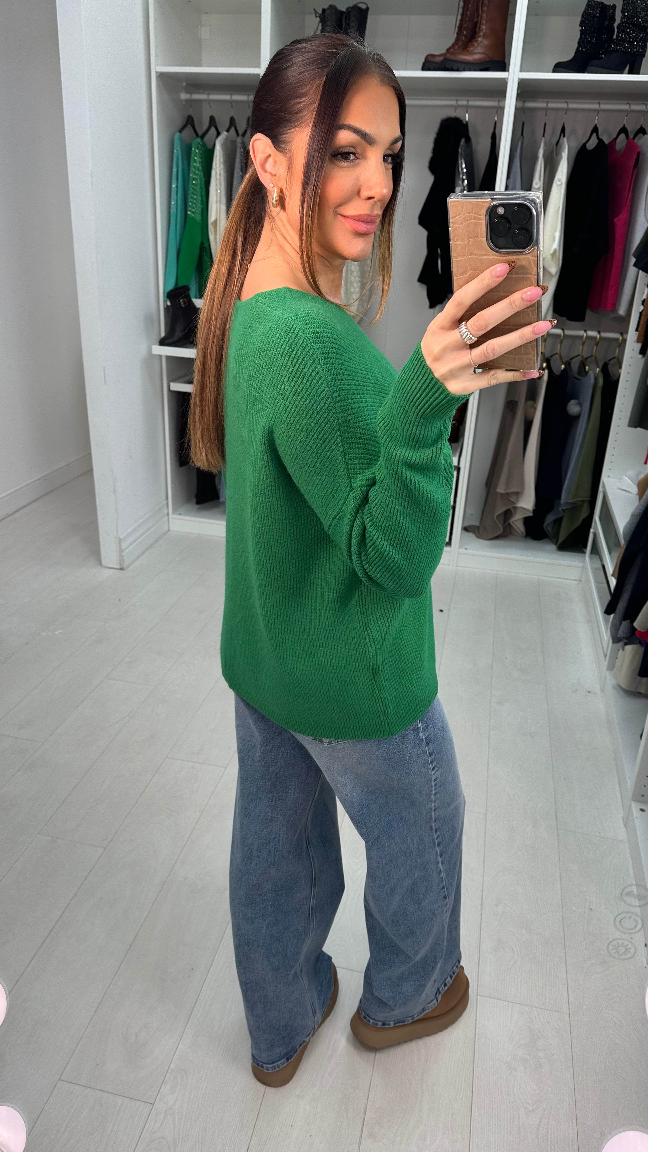 Neveah Plain Ribbed V Neck Knit Jumper