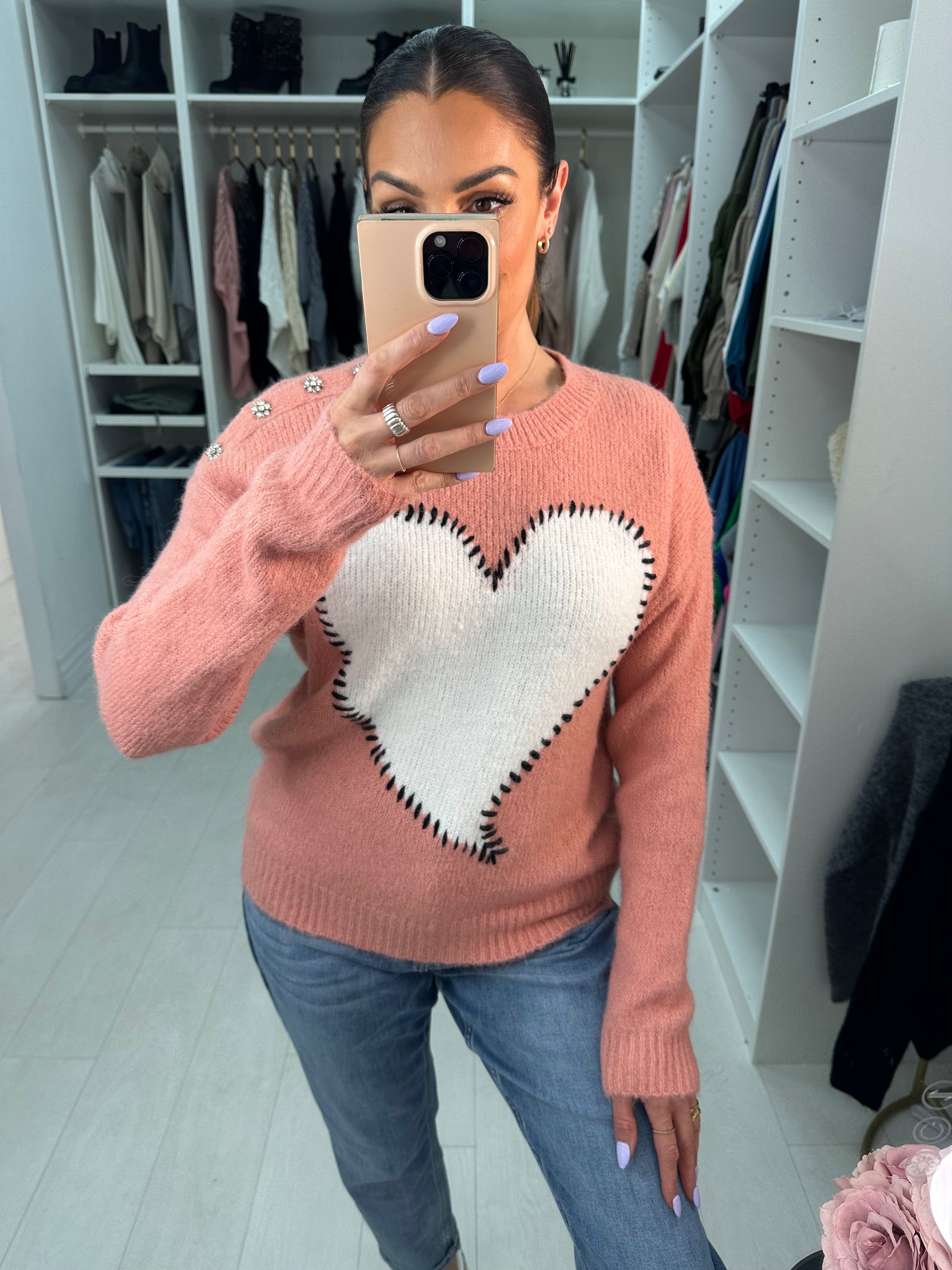 Sylvia Stitched Heart Knit Jumper