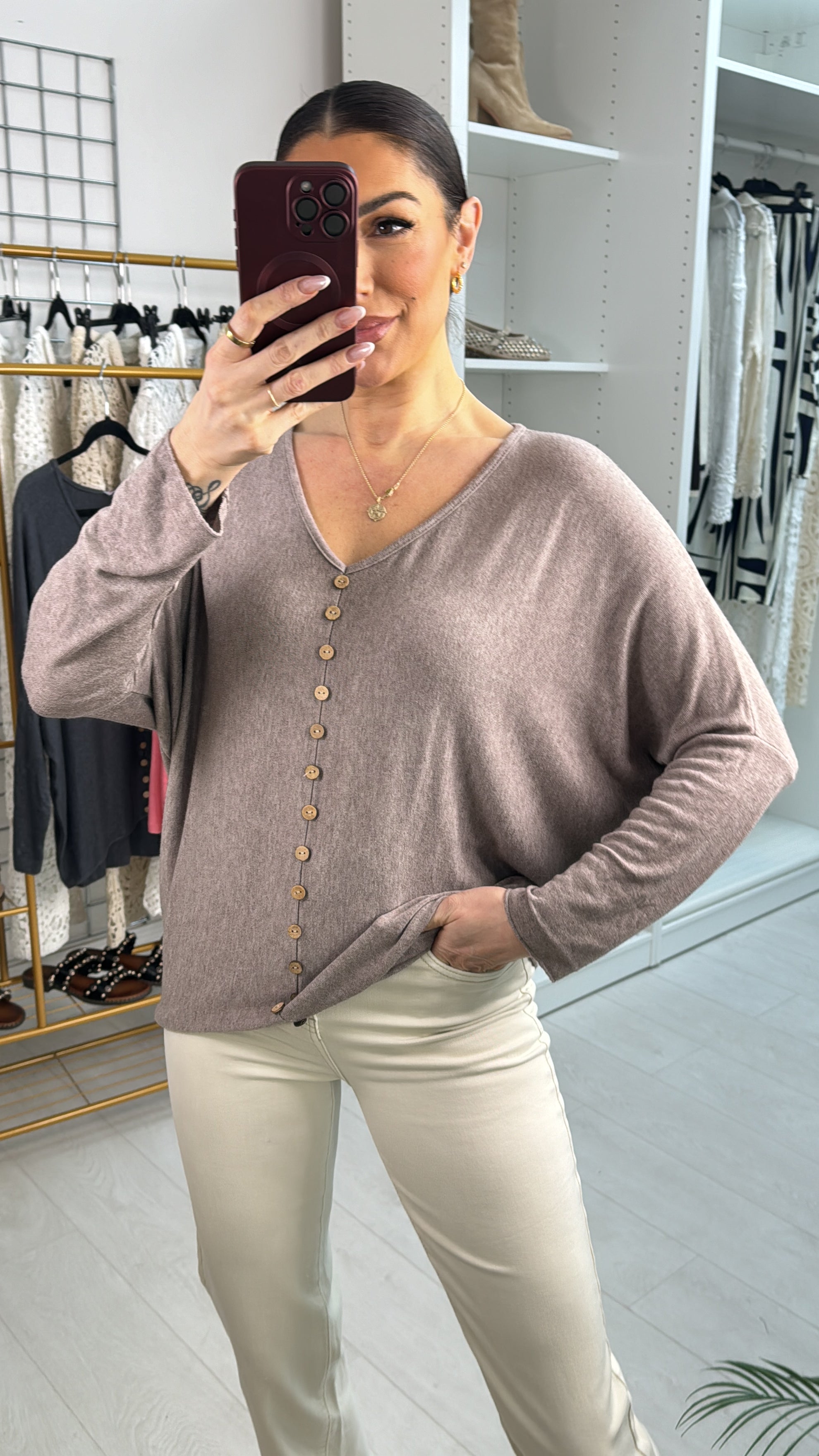 Bonita Button Detailed V Neck Knit Jumper