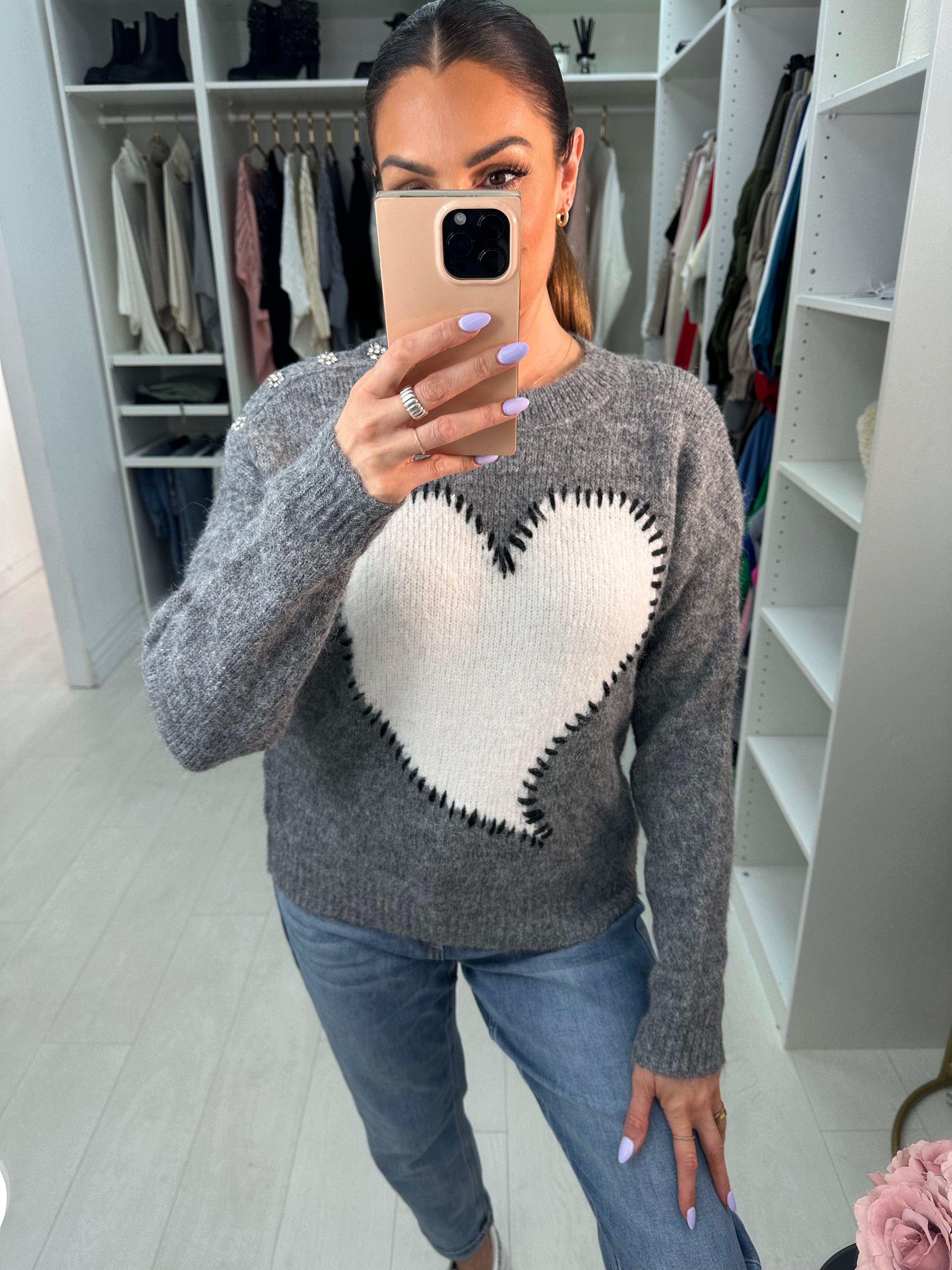Sylvia Stitched Heart Knit Jumper