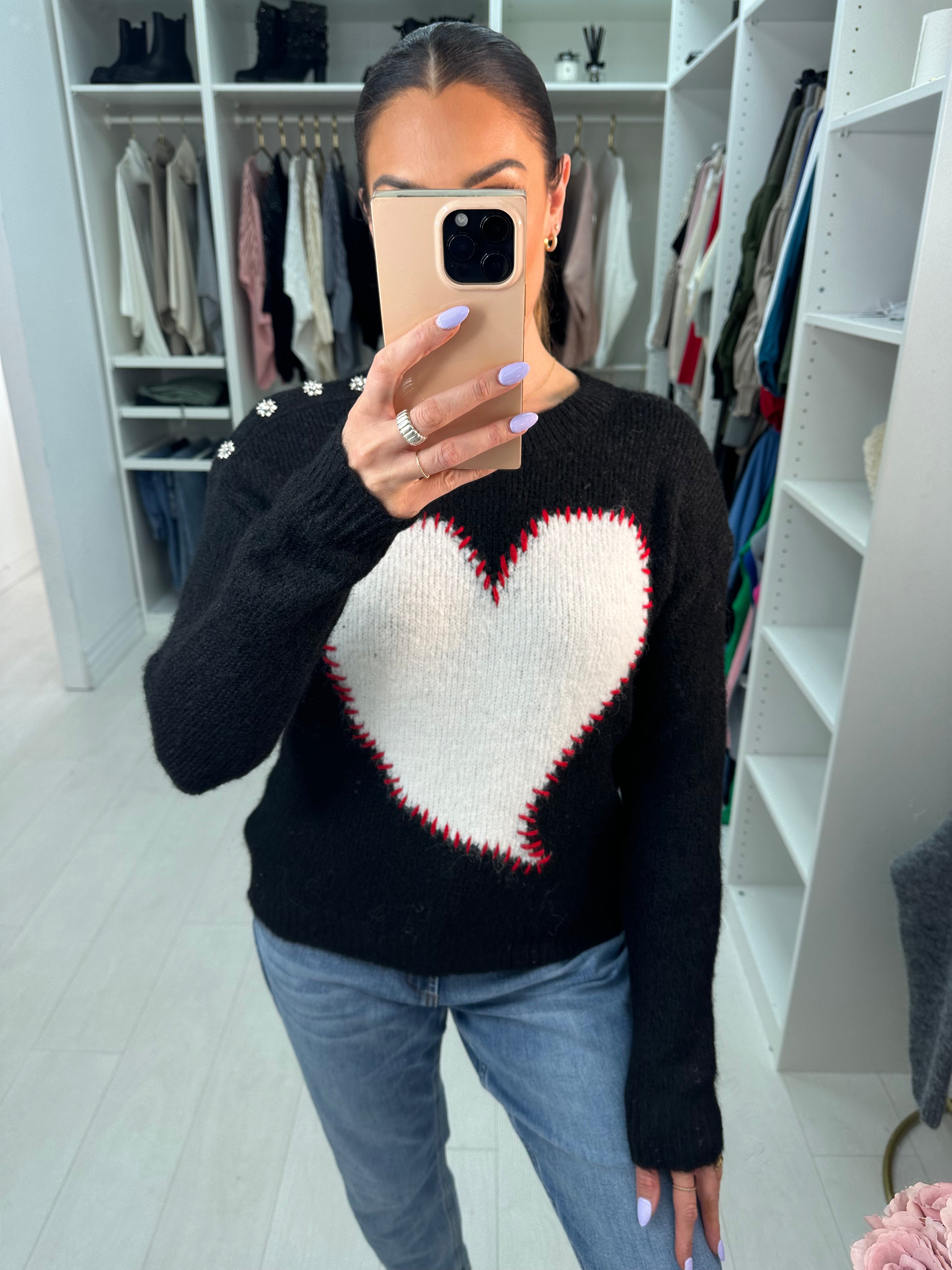 Sylvia Stitched Heart Knit Jumper