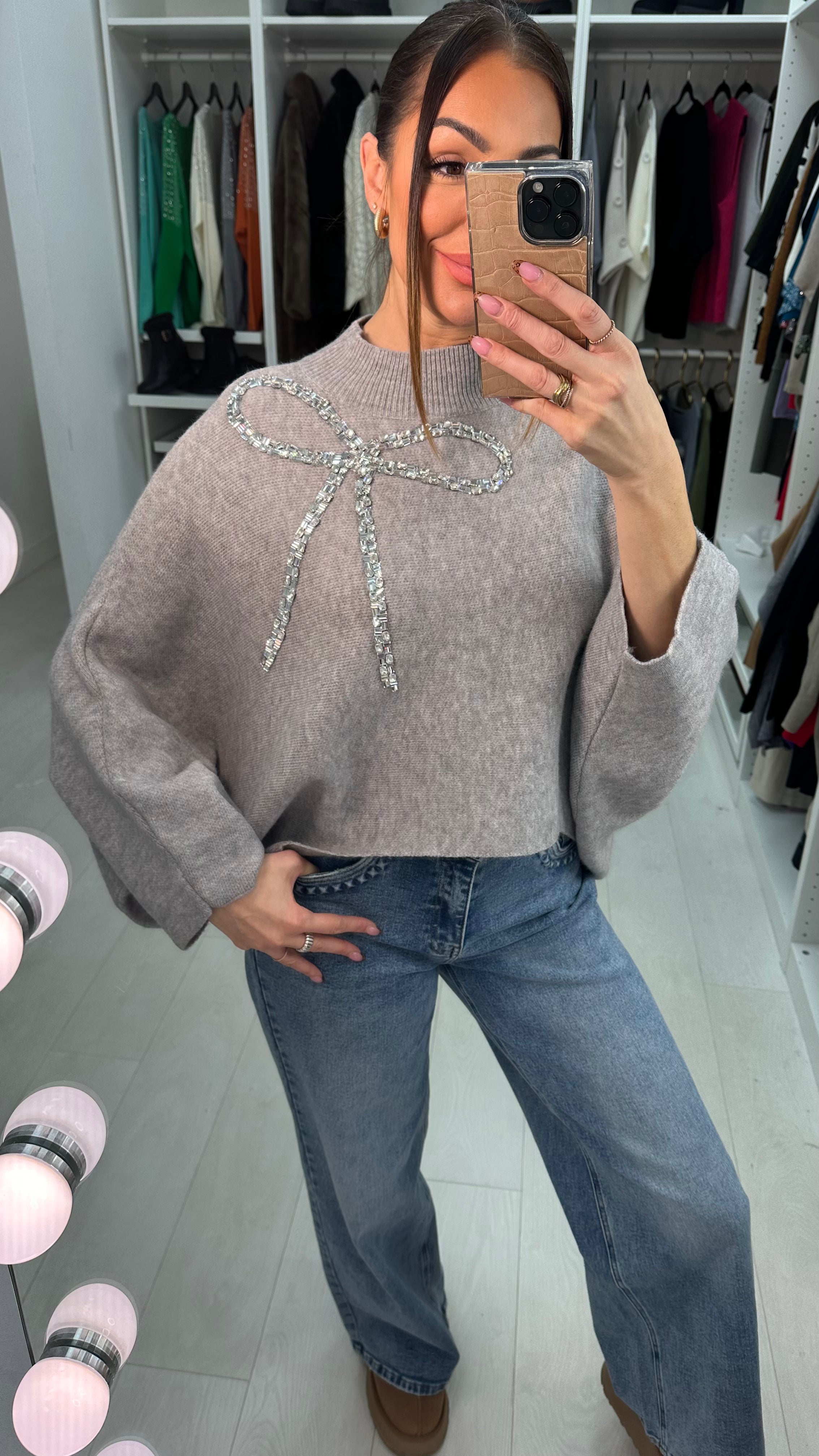 Laureen Crystal Bow Detail Knit Jumper