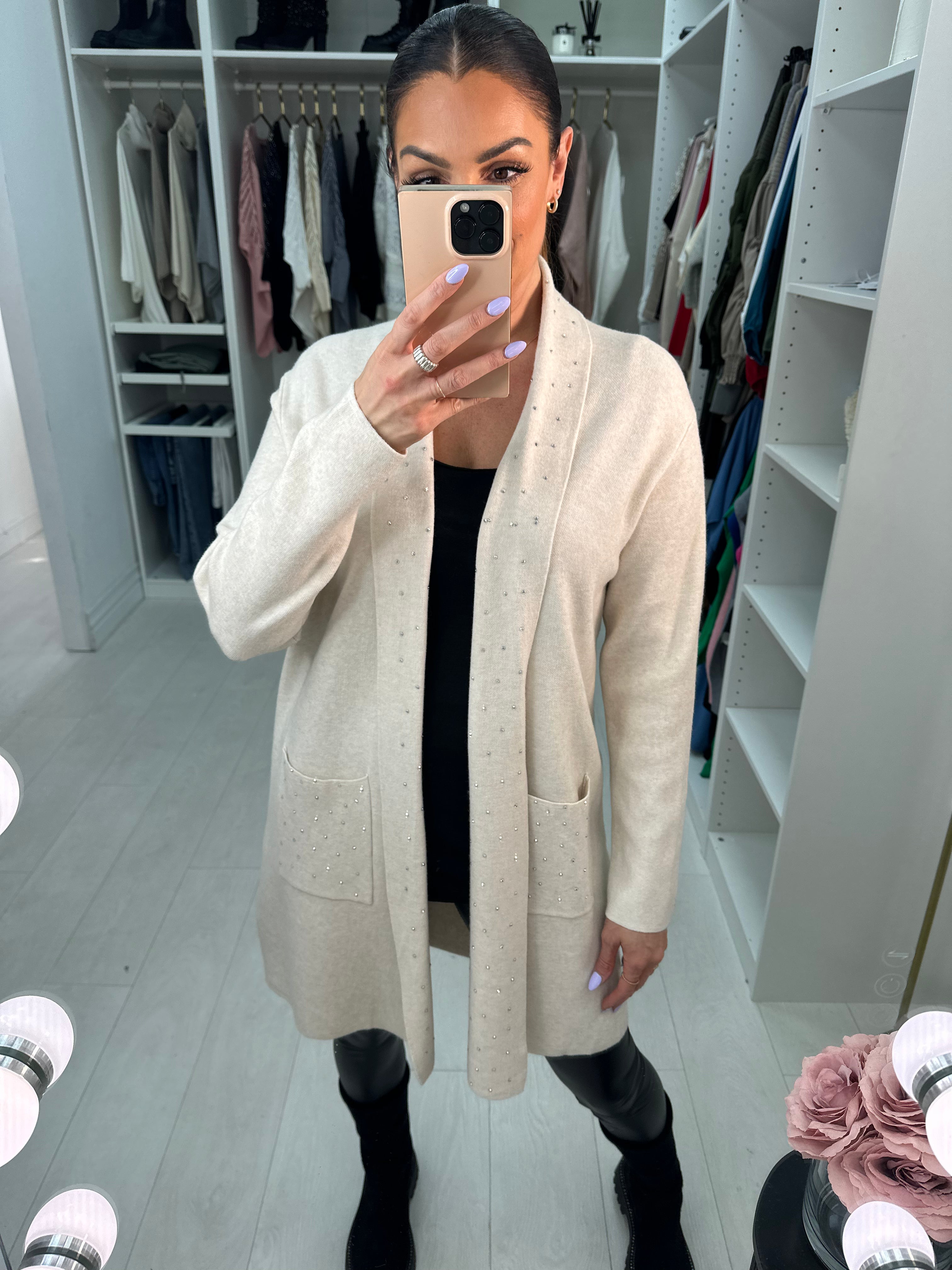 Capri Plain Diamante Detail Longline Cardigan