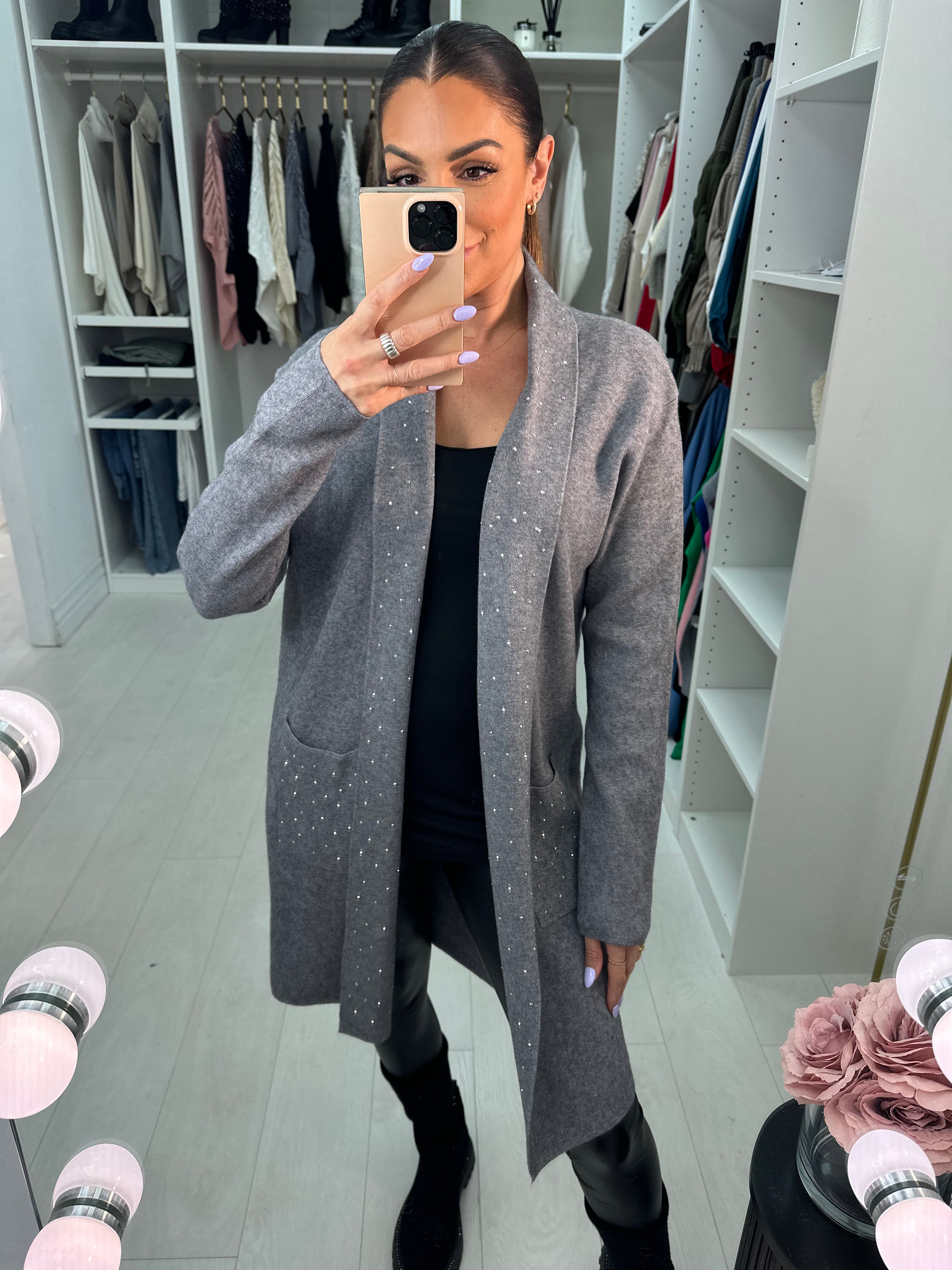 Capri Plain Diamante Detail Longline Cardigan