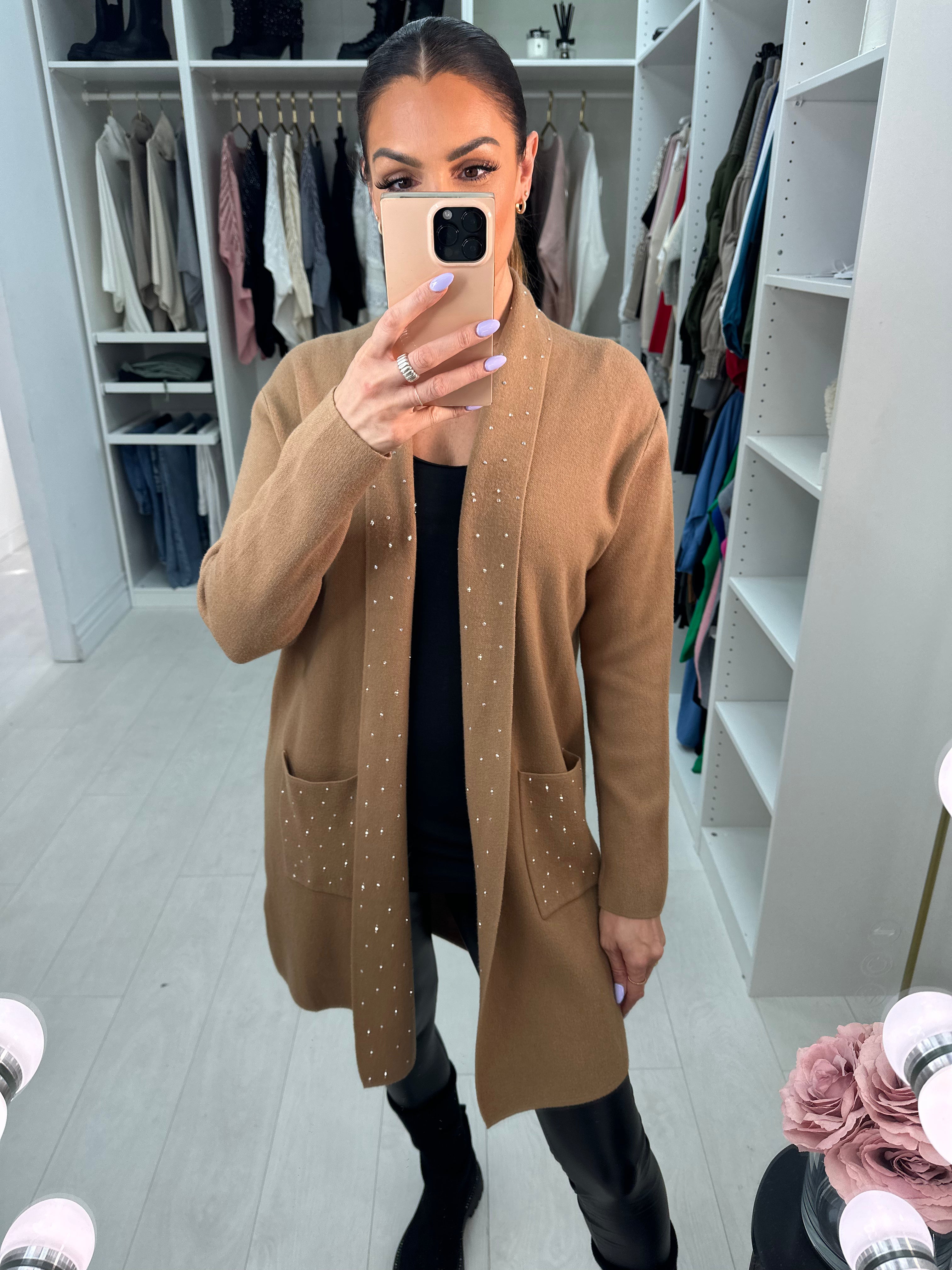 Capri Plain Diamante Detail Longline Cardigan