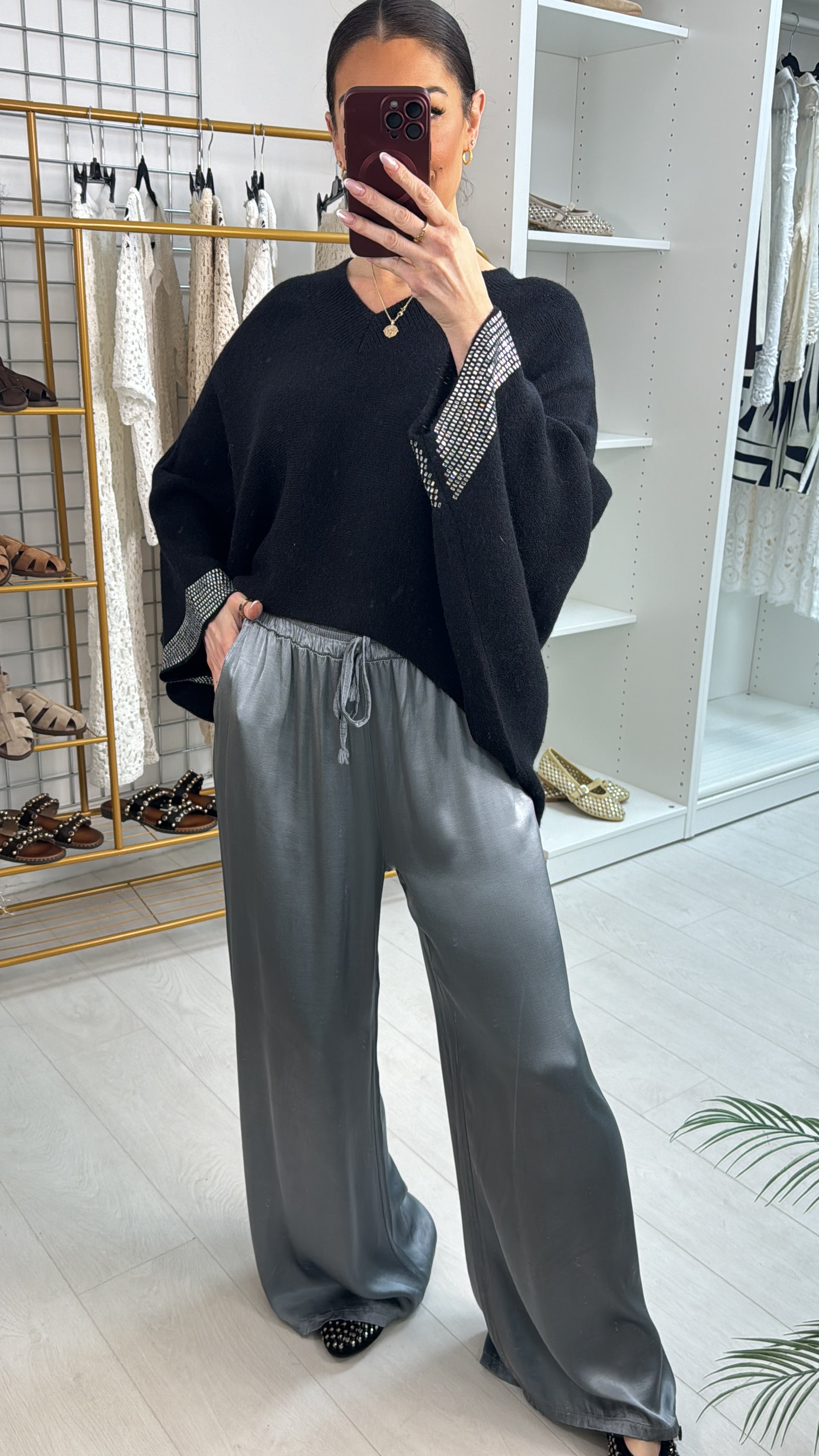 Hope Elasticated Plain Satin Trousers