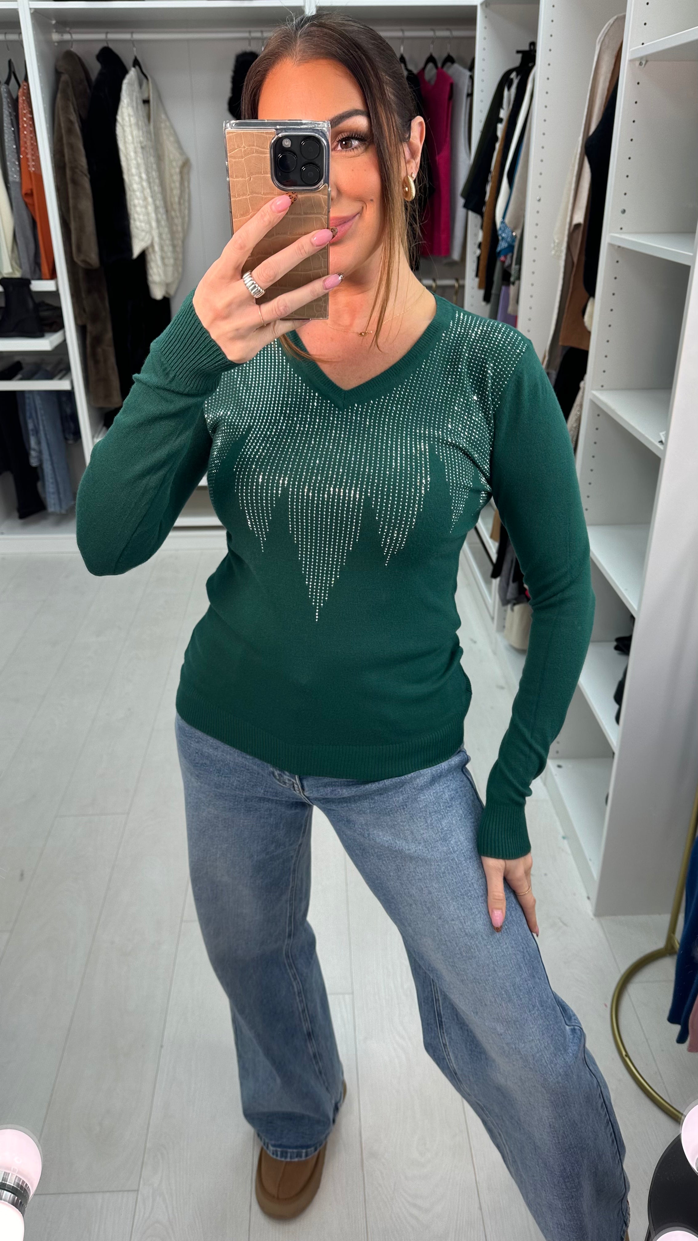 Amisha Diamante Sparkle V Neck Knit Jumper