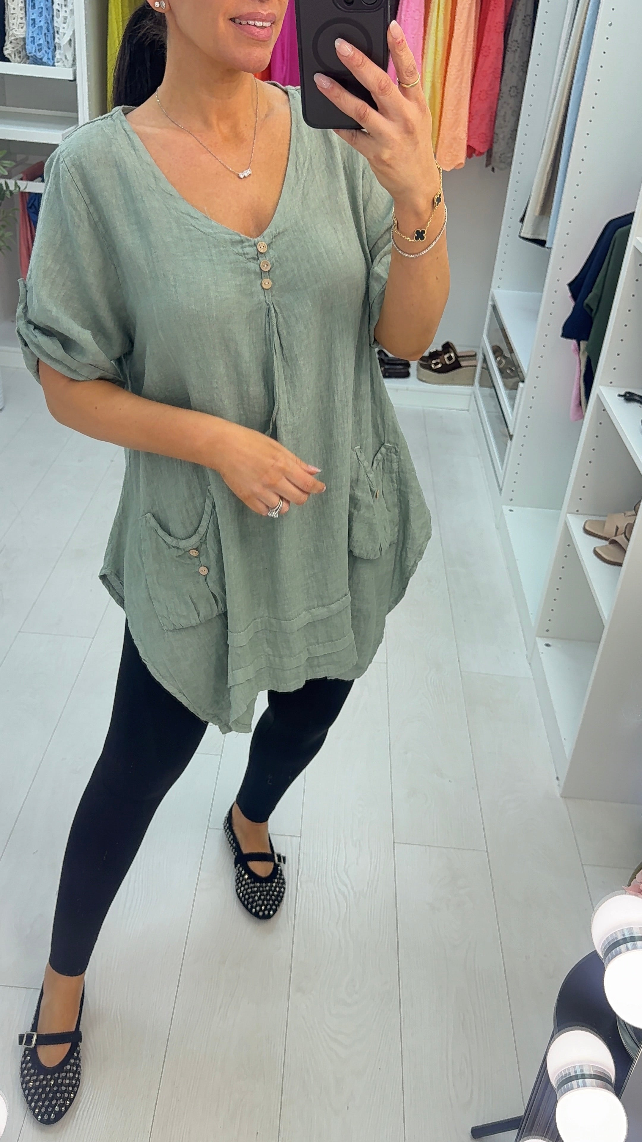 Halie Plain Asymmetric Hem Longline Linen Top