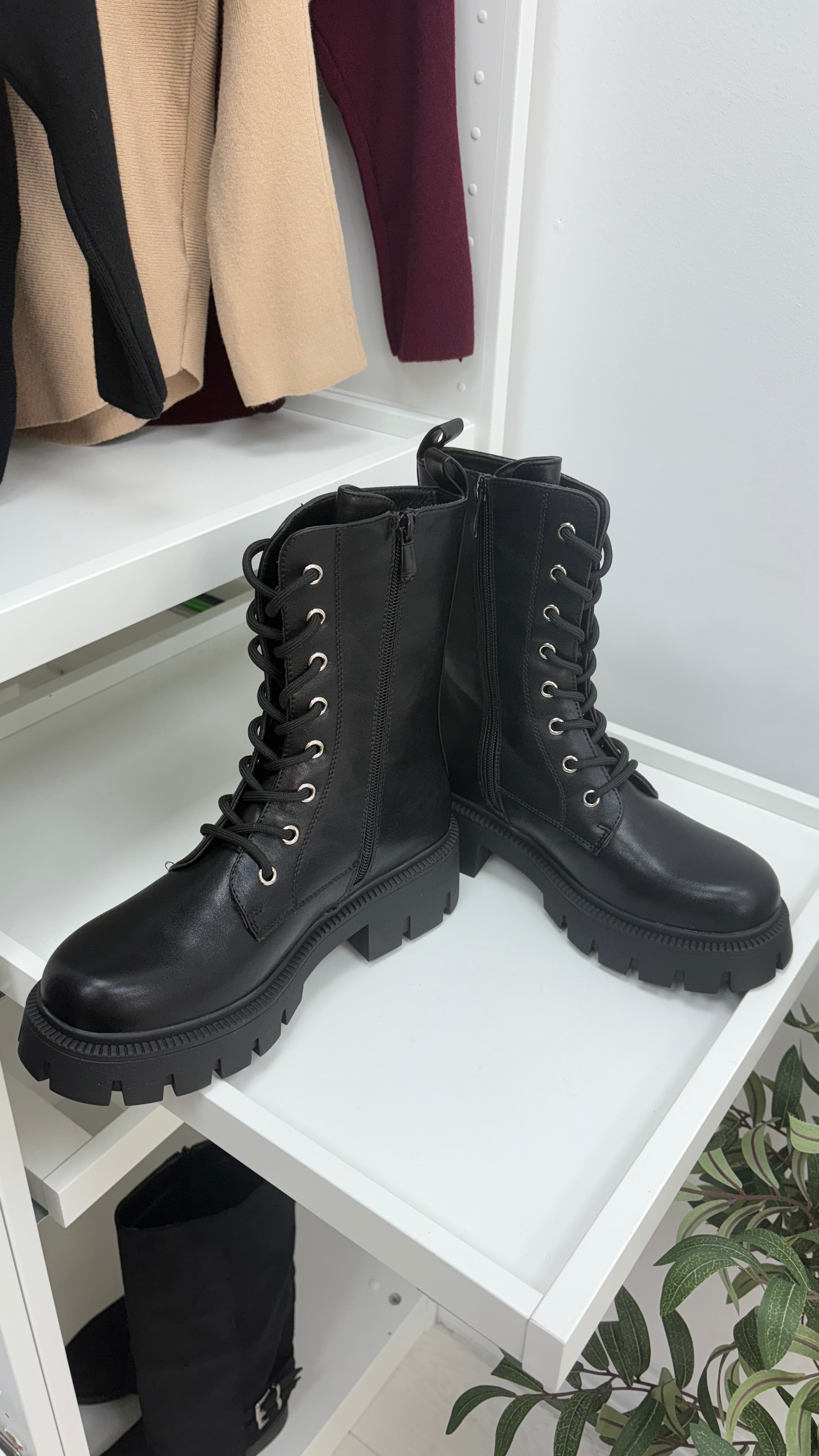 Cristian Faux Leather Lace Up Biker Boots