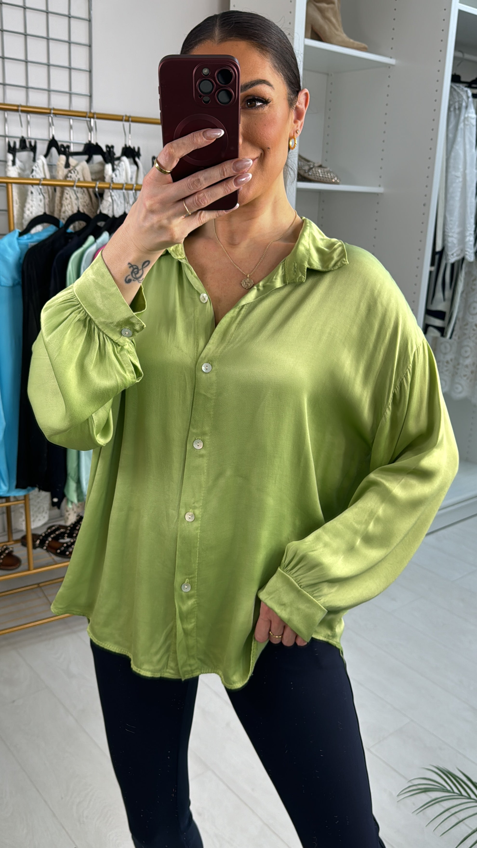 Ariela Plain Satin Relaxed Fit Shirt