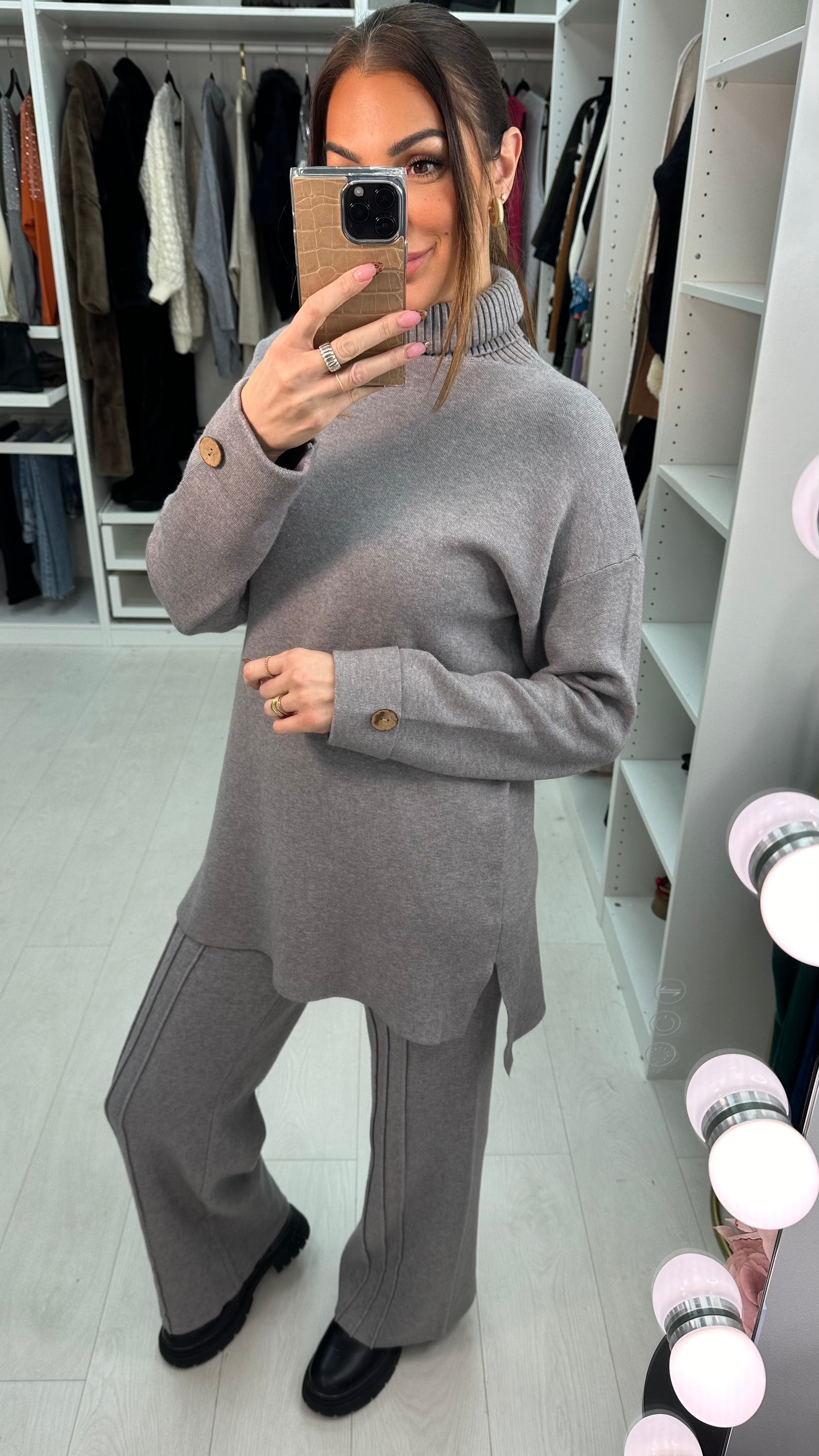 Mitsey Plain Roll Neck Knitted Loungewear Set