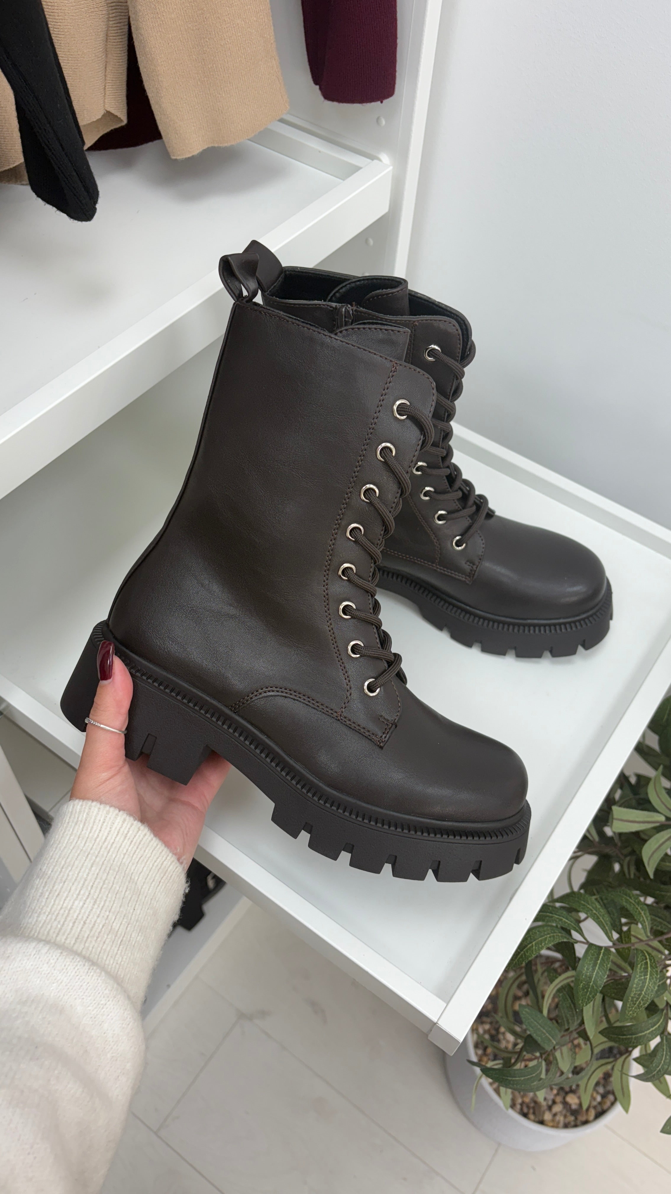 Cristian Faux Leather Lace Up Biker Boots