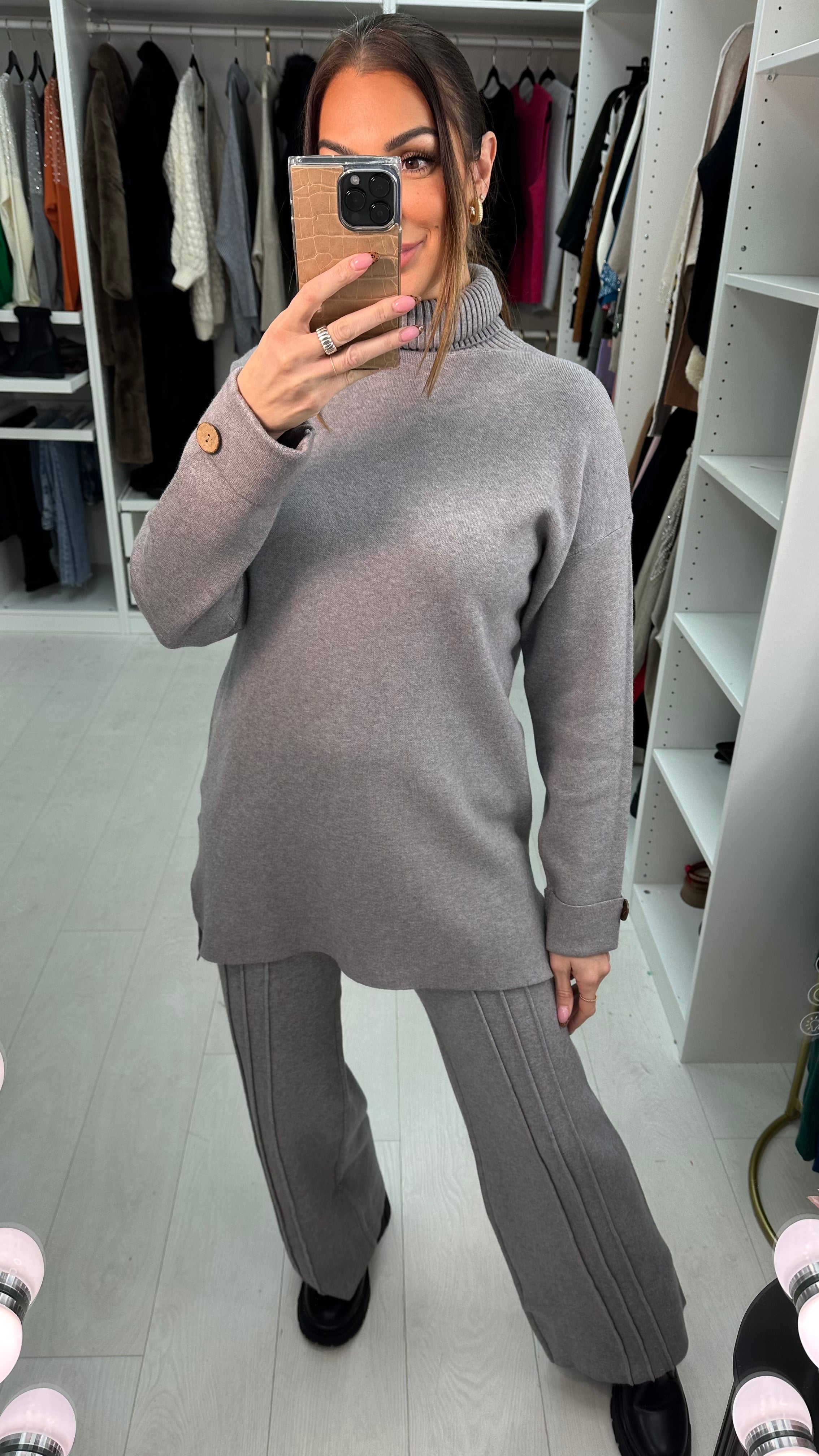 Mitsey Plain Roll Neck Knitted Loungewear Set