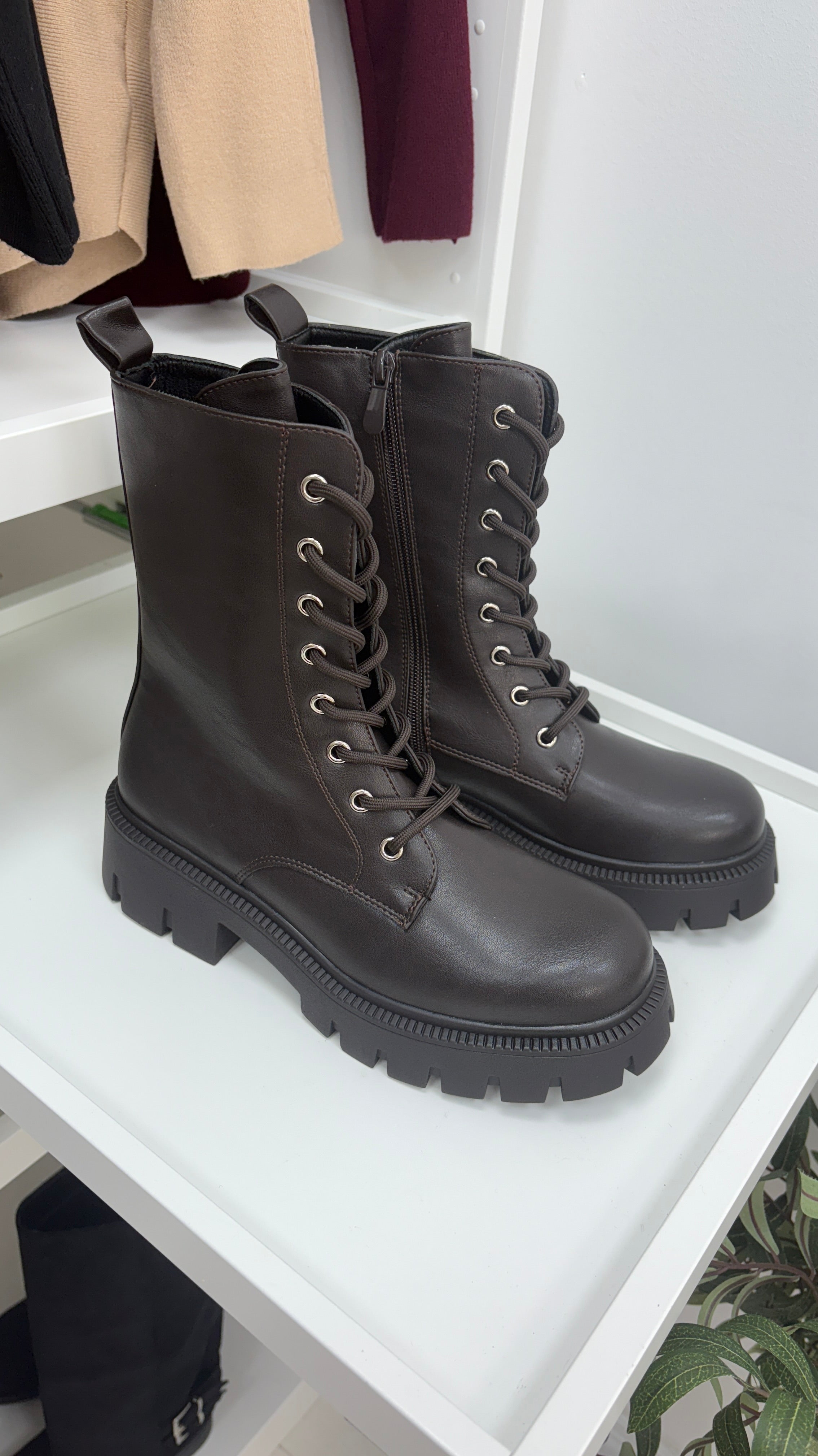 Cristian Faux Leather Lace Up Biker Boots