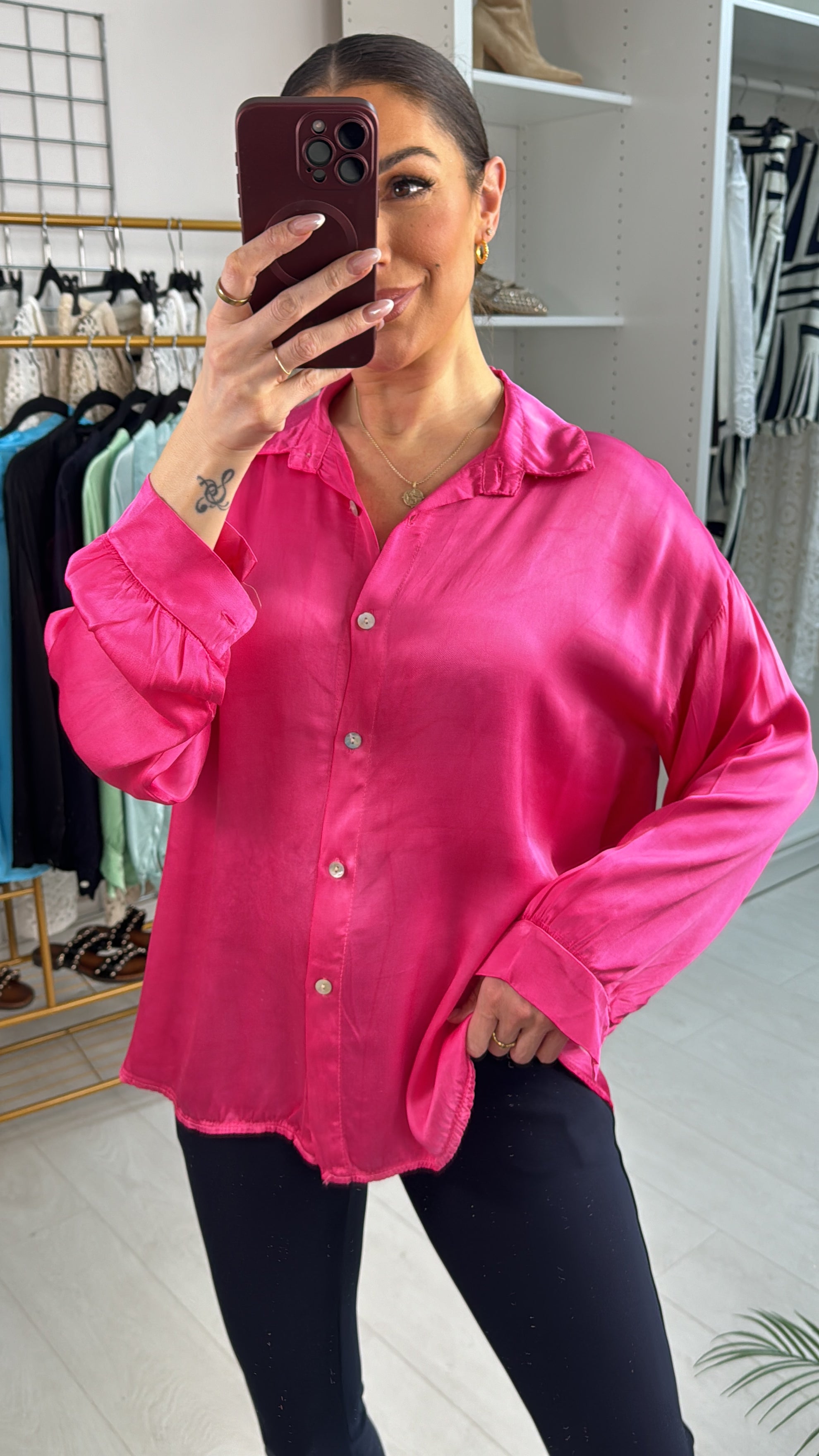 Ariela Plain Satin Relaxed Fit Shirt