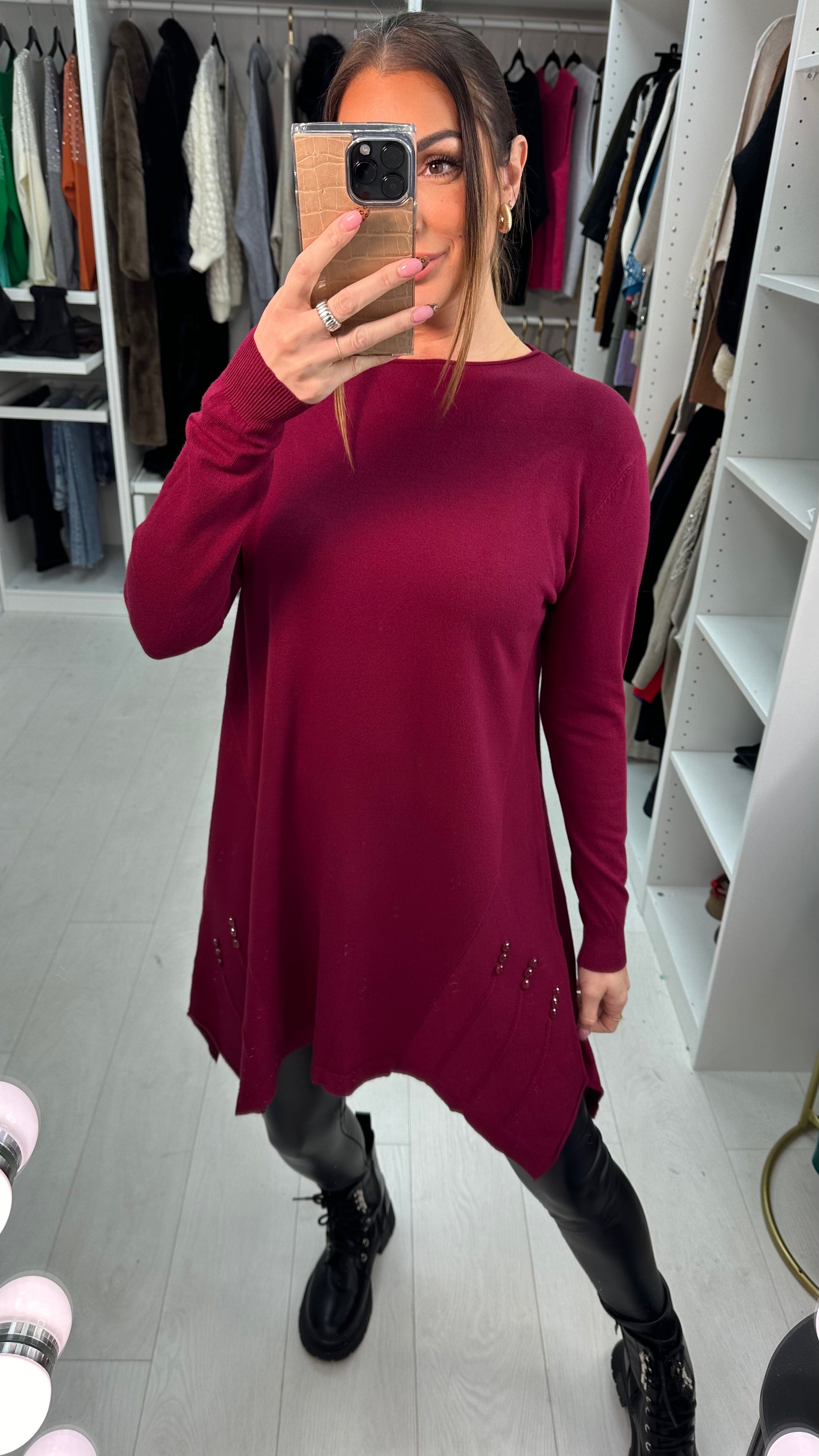 Rika Button Detailed Trapeze Knit Jumper Dress