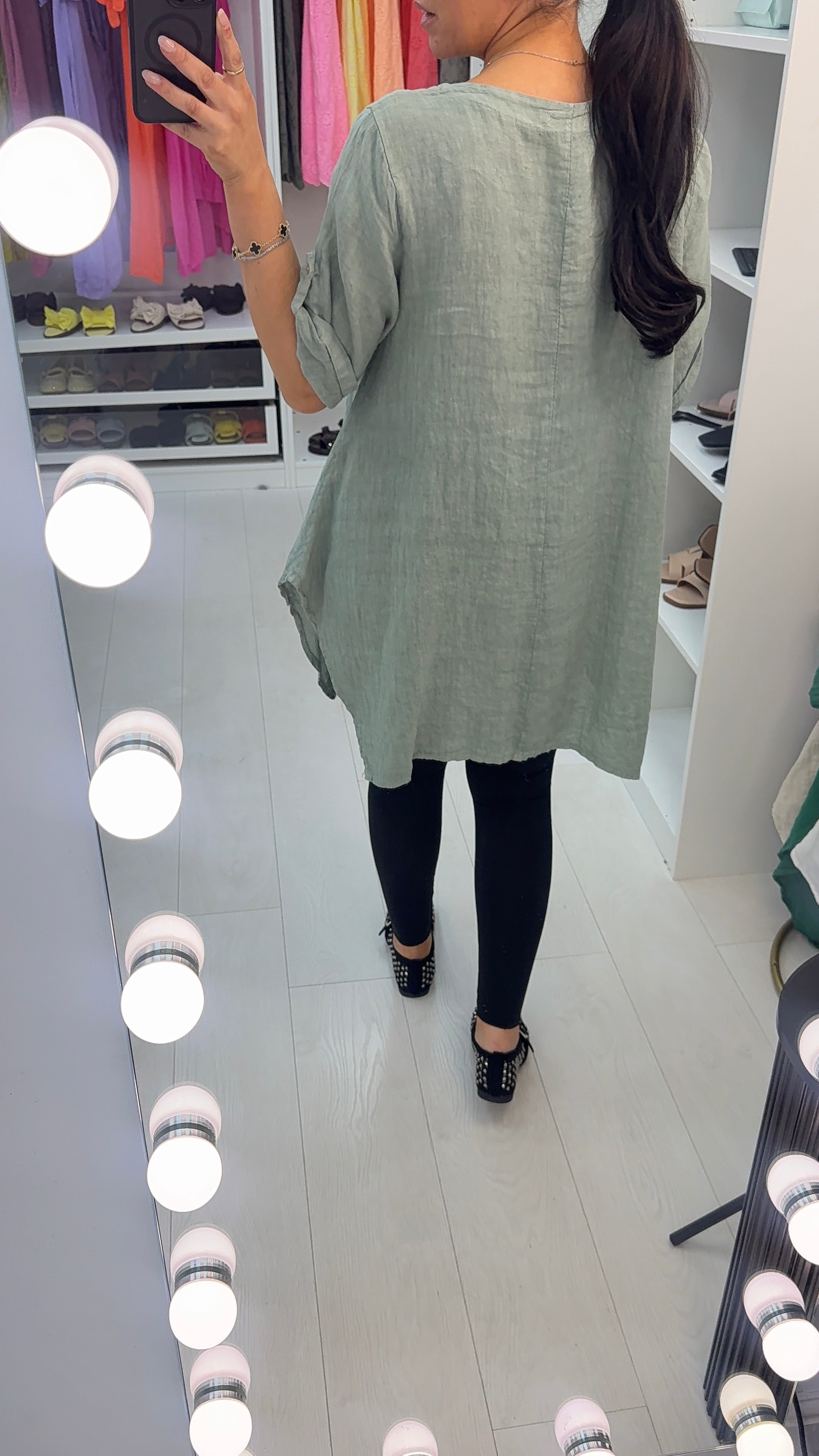 Halie Plain Asymmetric Hem Longline Linen Top