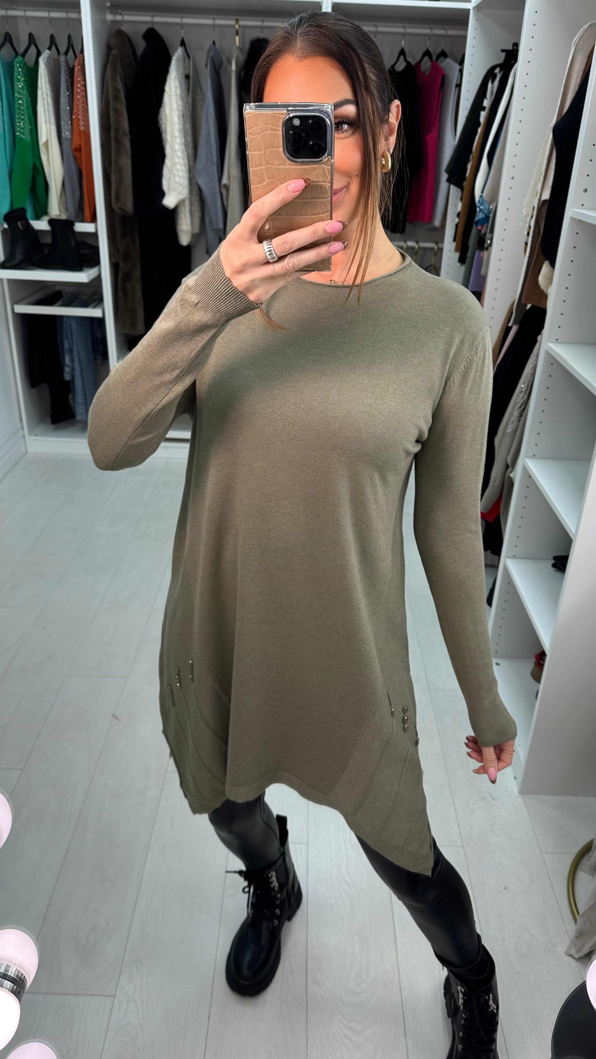 Rika Button Detailed Trapeze Knit Jumper Dress