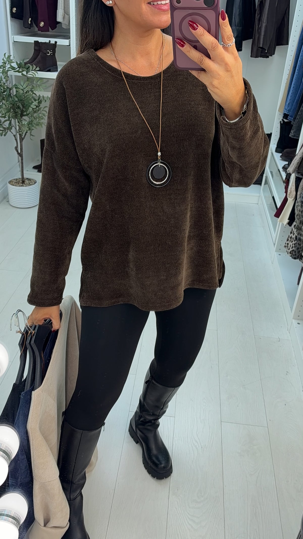 Julietta Plain Corduroy Loose Fit Necklace Top