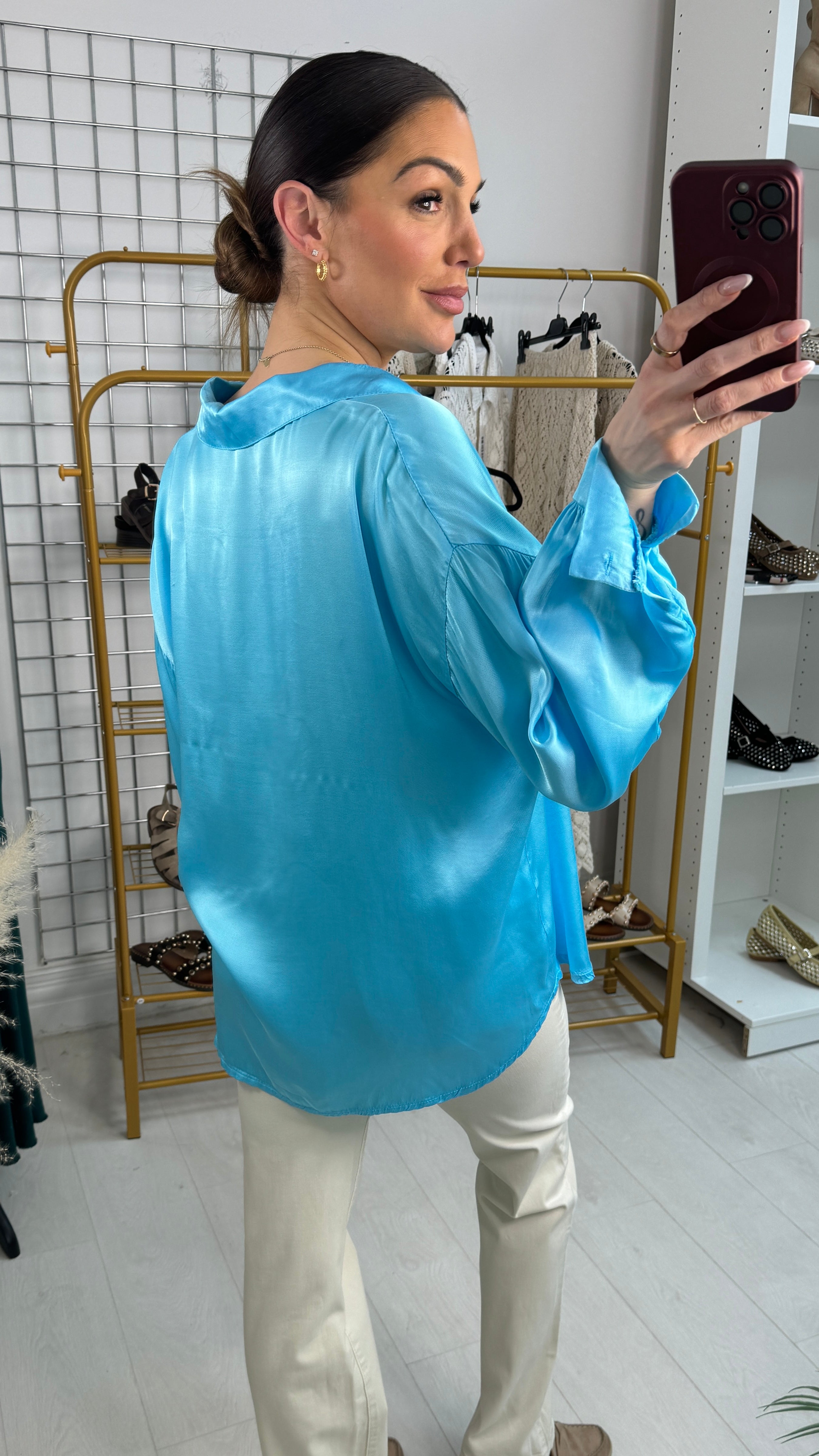 Ariela Plain Satin Relaxed Fit Shirt