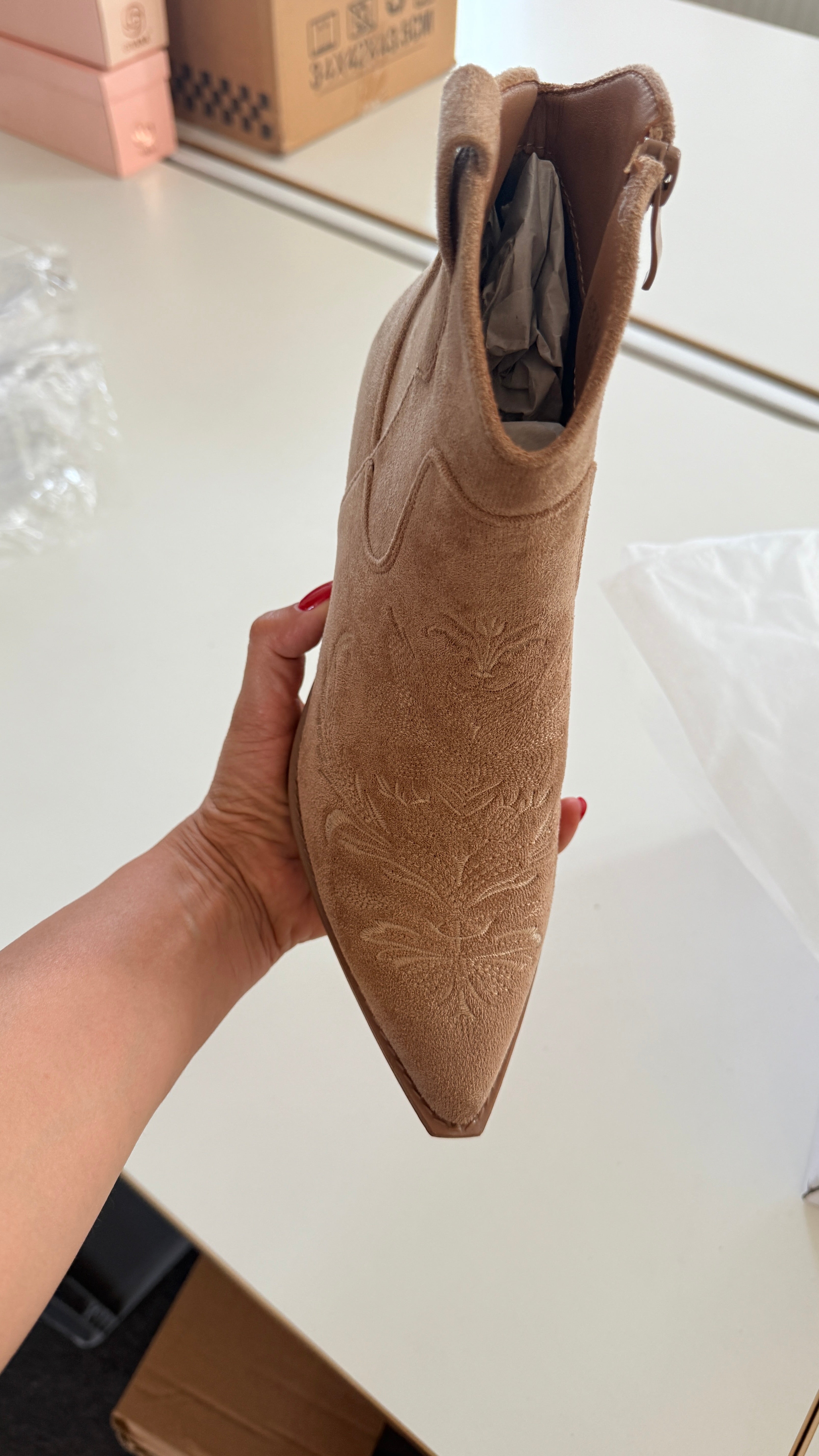 Nickie Faux Suede Western Ankle Boots