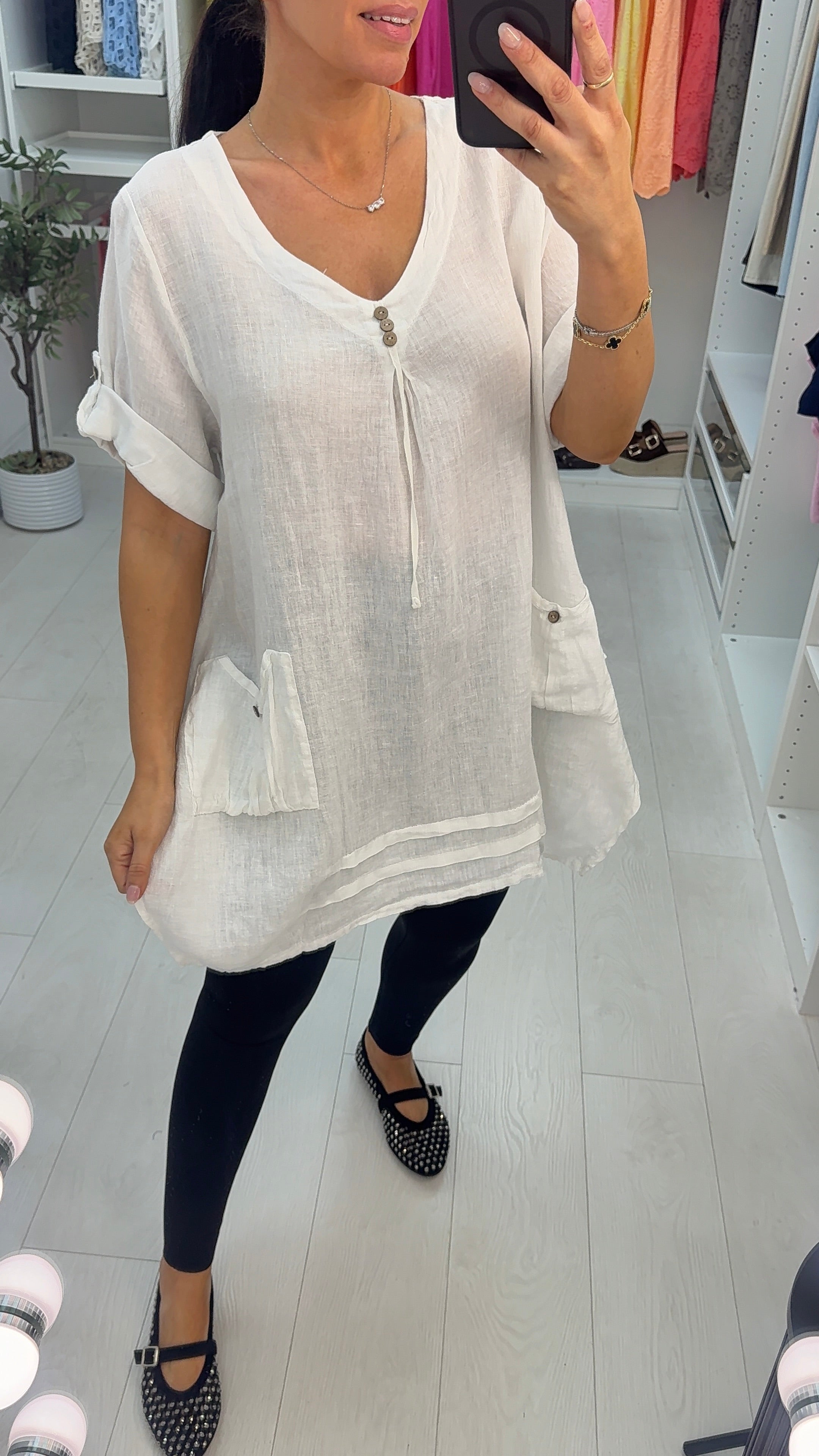 Halie Plain Asymmetric Hem Longline Linen Top