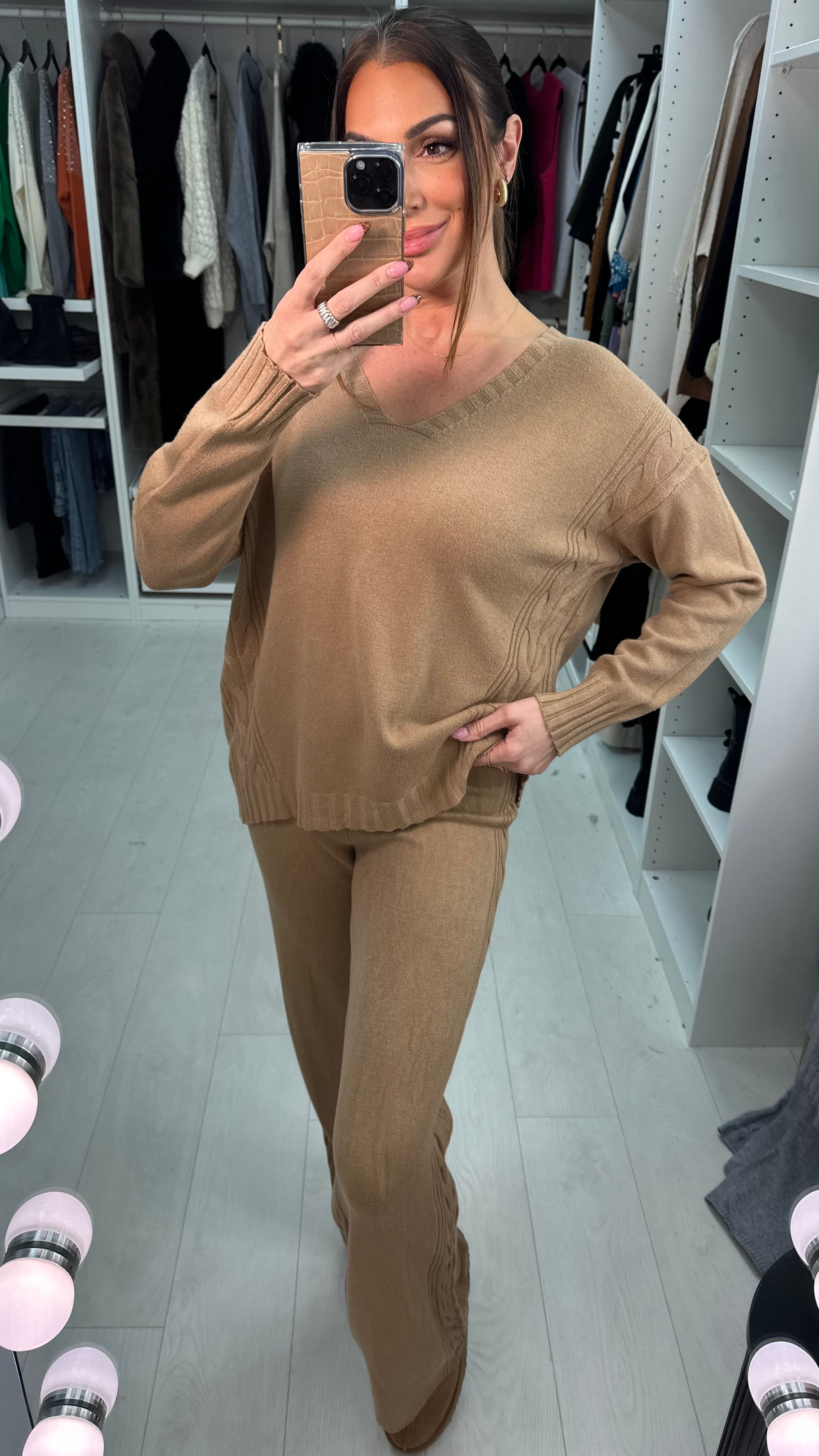 Cordella Plain Cable Detail Loungewear Set