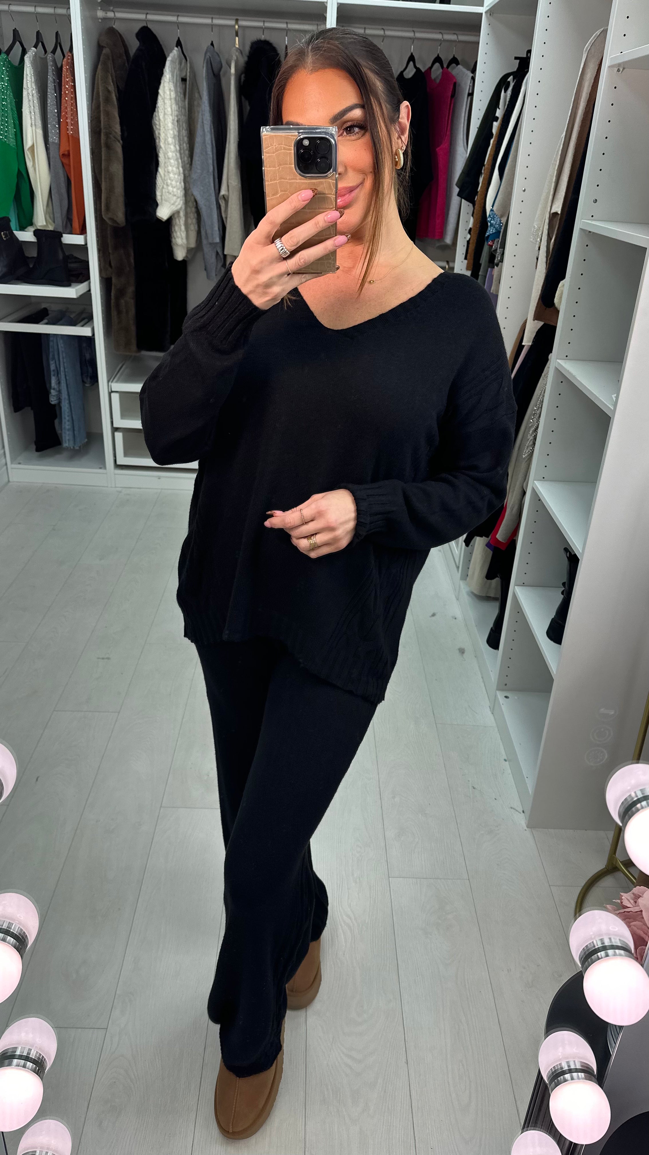 Cordella Plain Cable Detail Loungewear Set