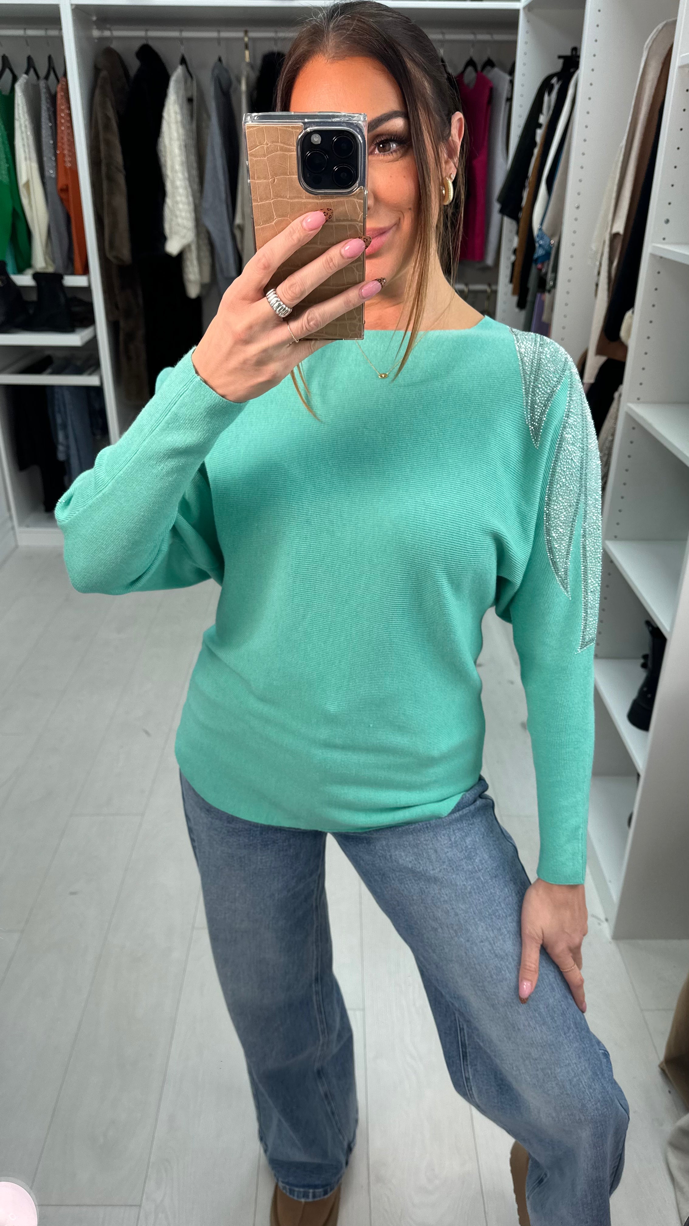 Coletta Embellished Shoulder Batwing Jumper