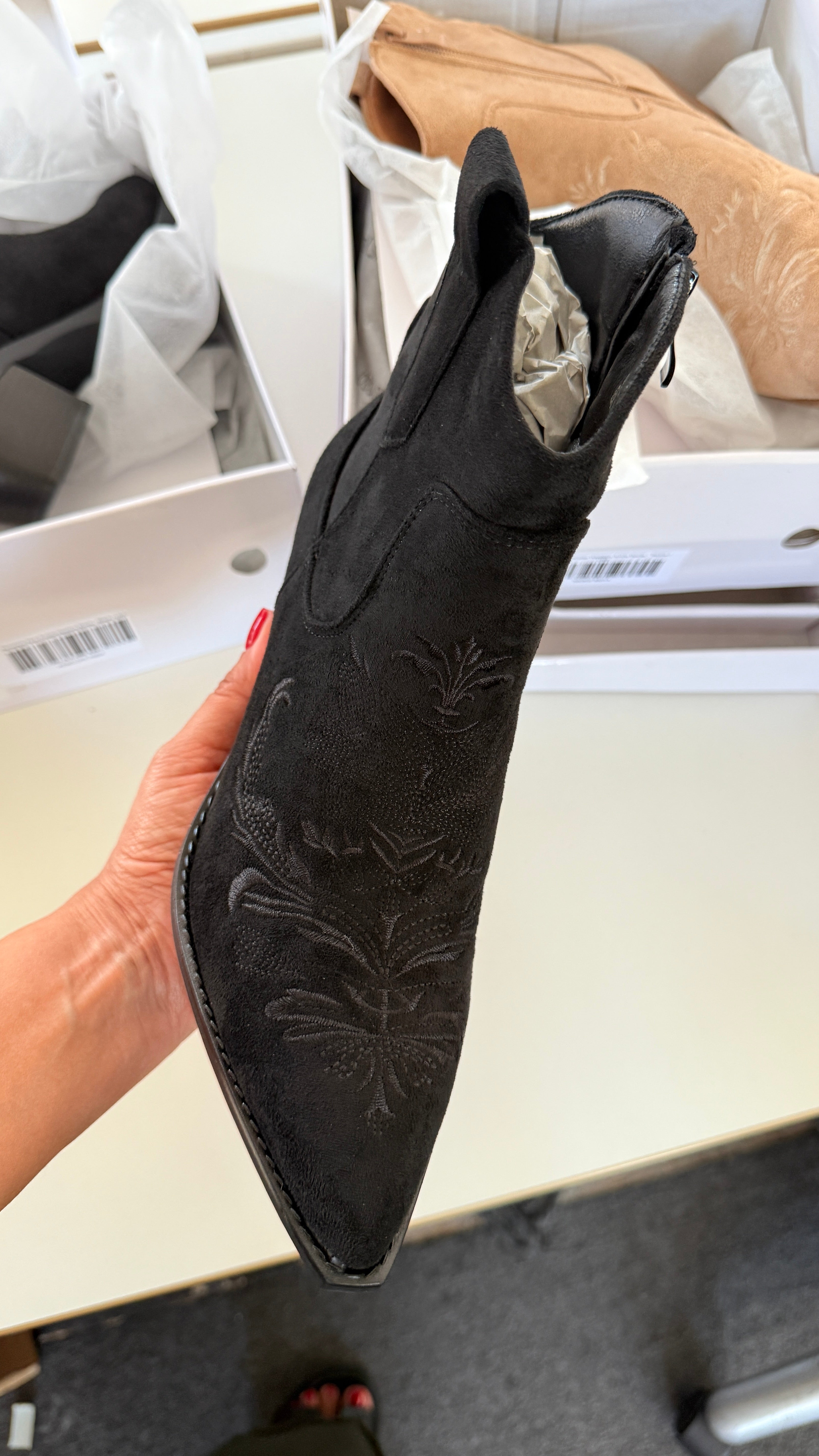 Nickie Faux Suede Western Ankle Boots