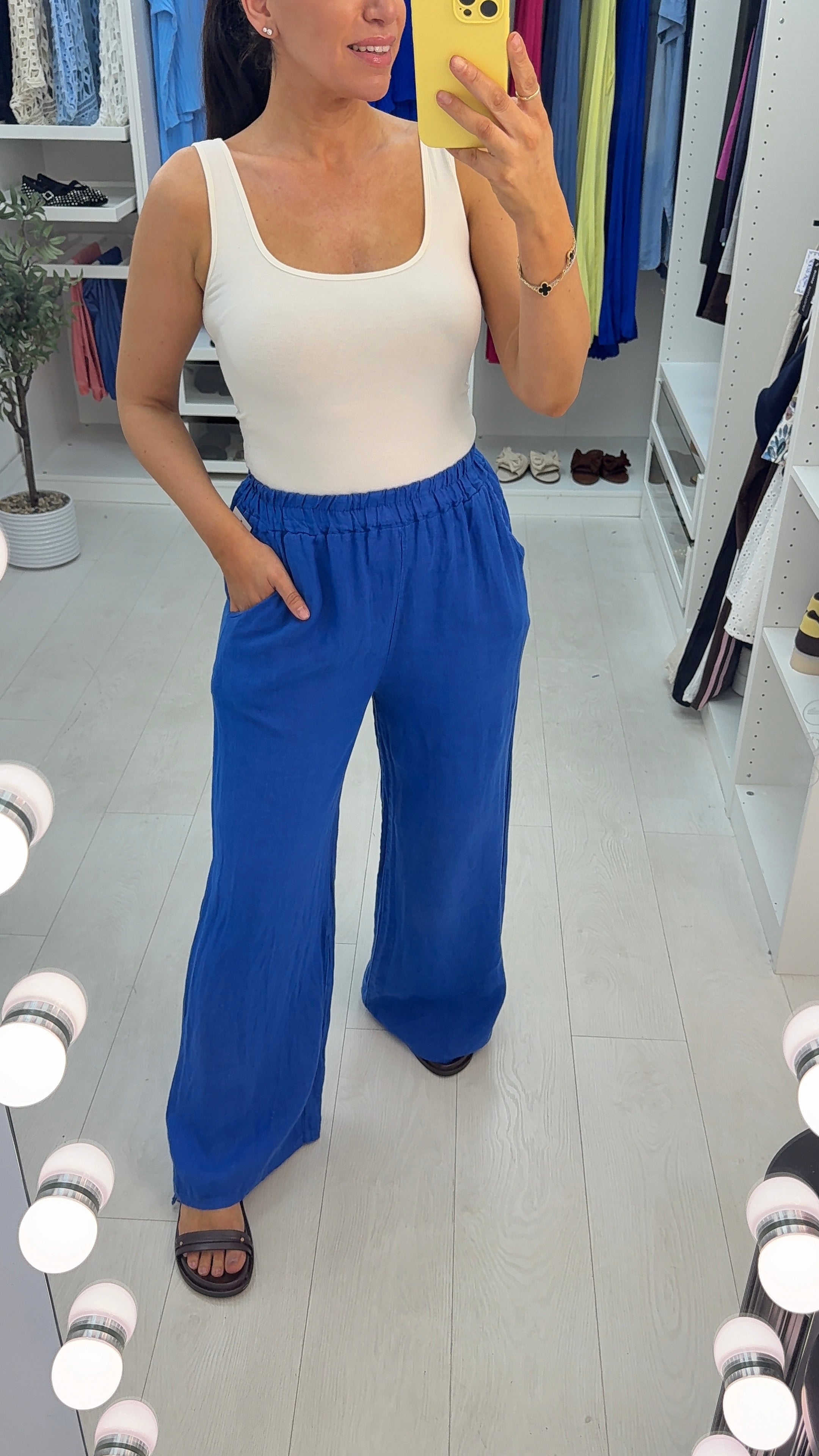 Anna Plain Elasticated Waist Linen Trousers