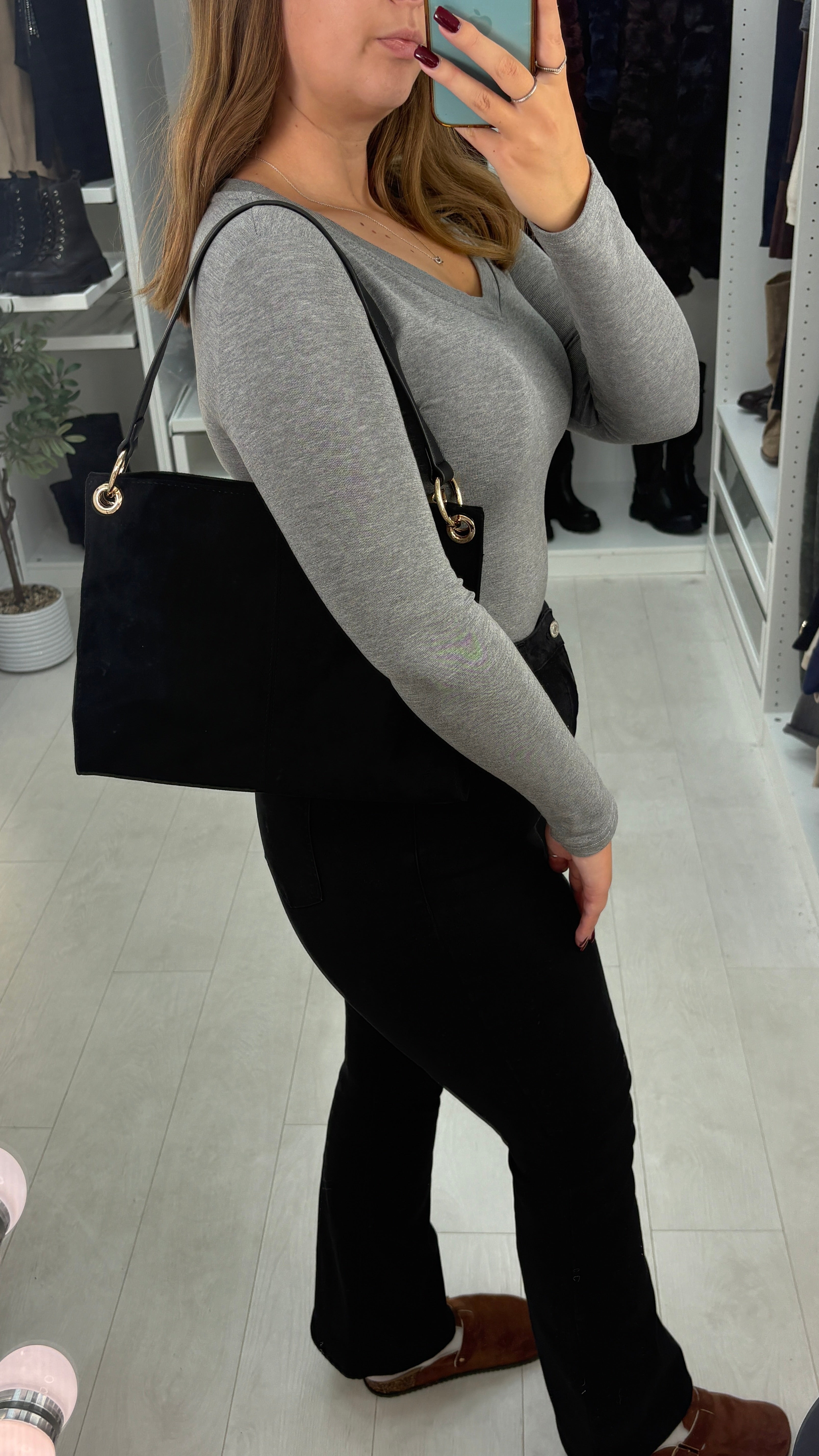 Mindi Faux Suede Shoulder Bag