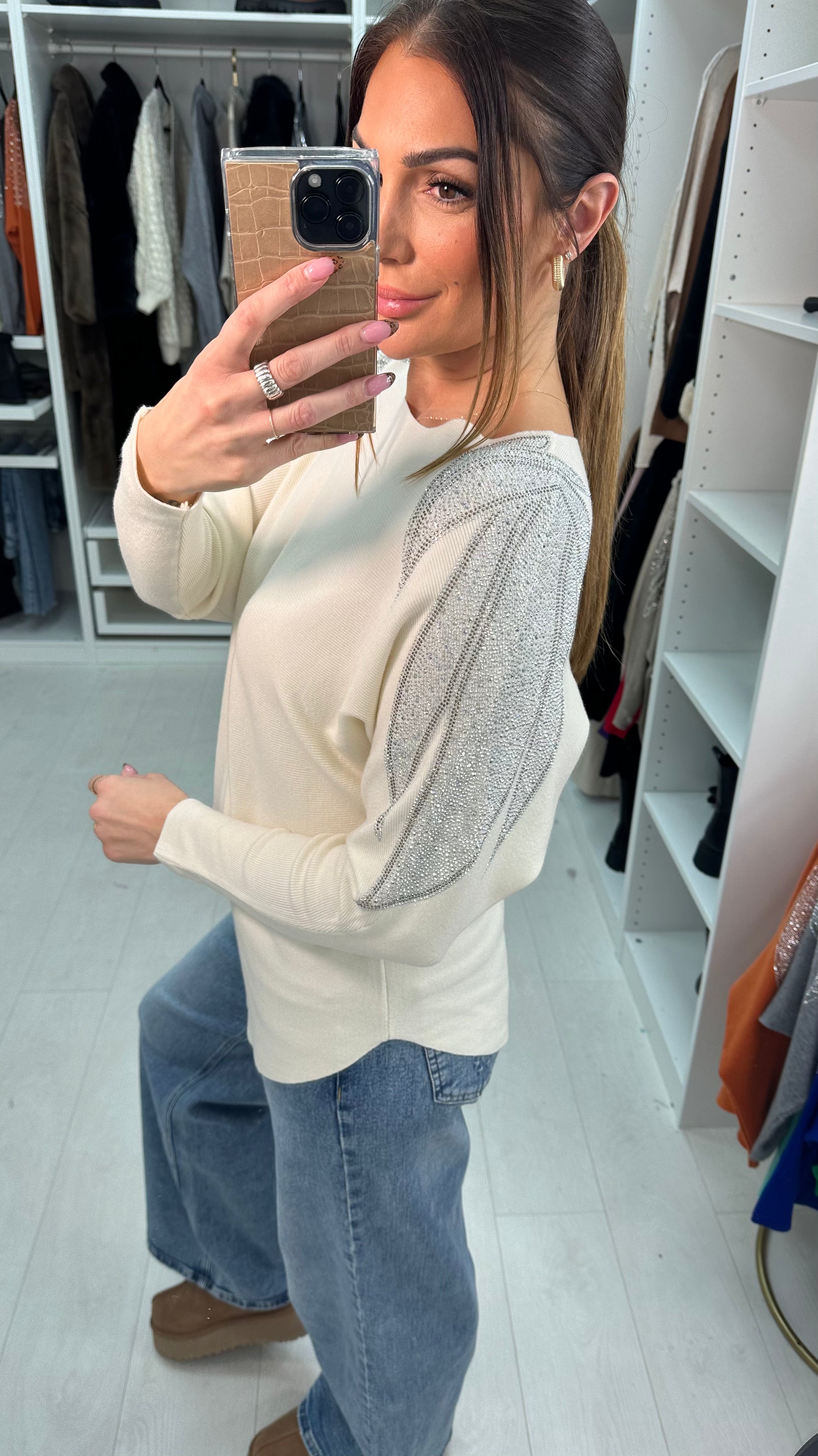 Coletta Embellished Shoulder Batwing Jumper