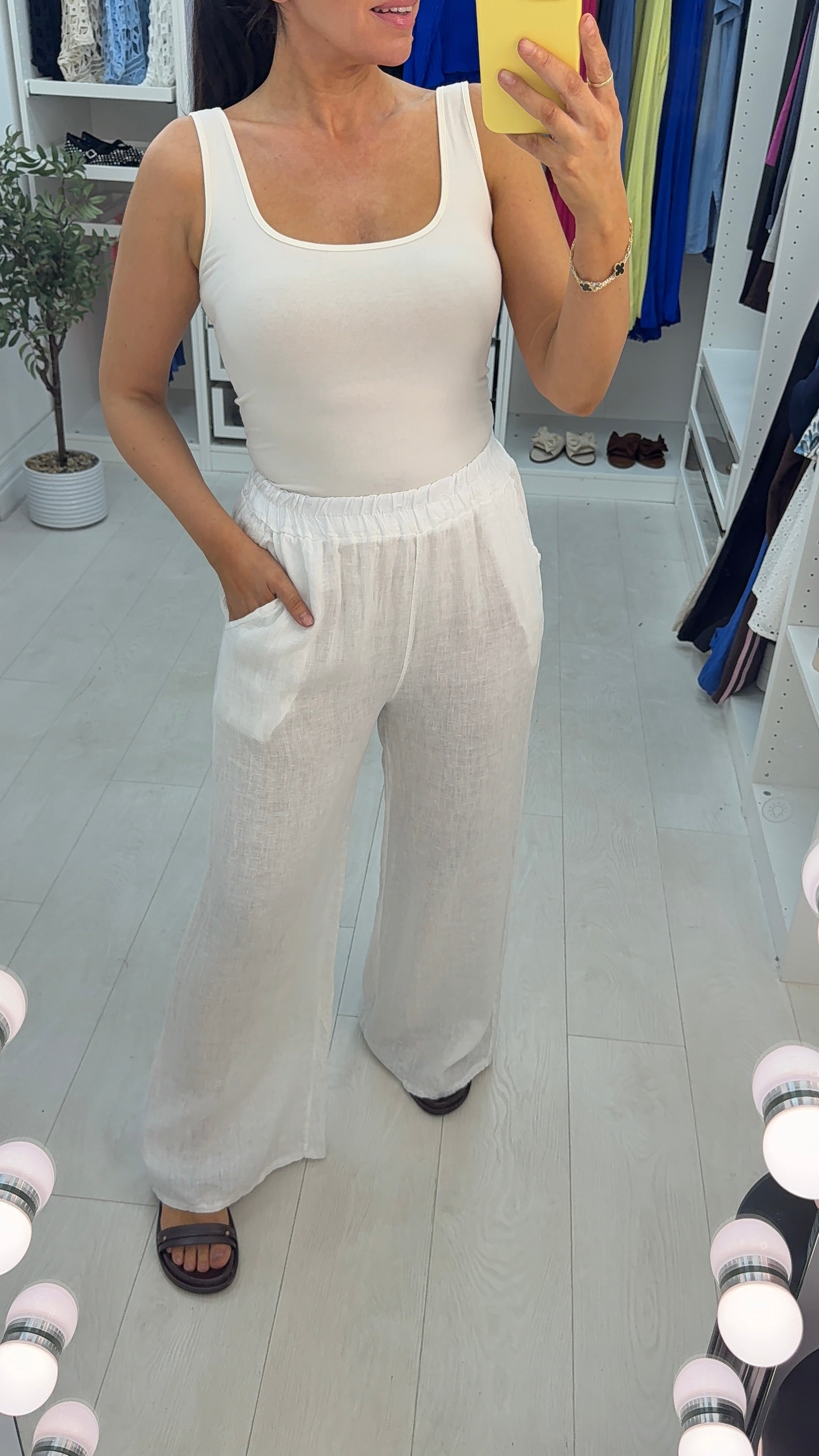 Anna Plain Elasticated Waist Linen Trousers