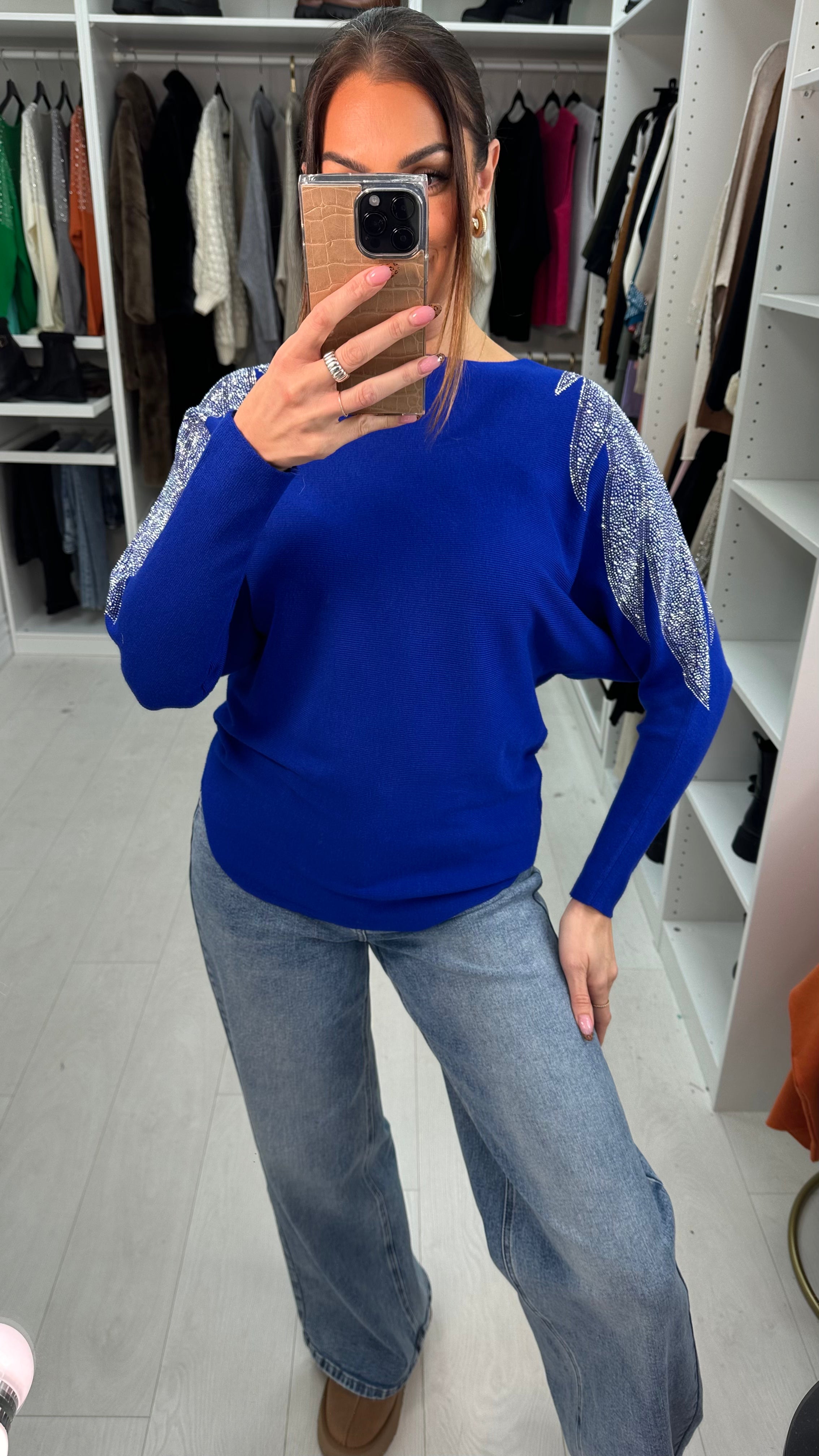 Coletta Embellished Shoulder Batwing Jumper