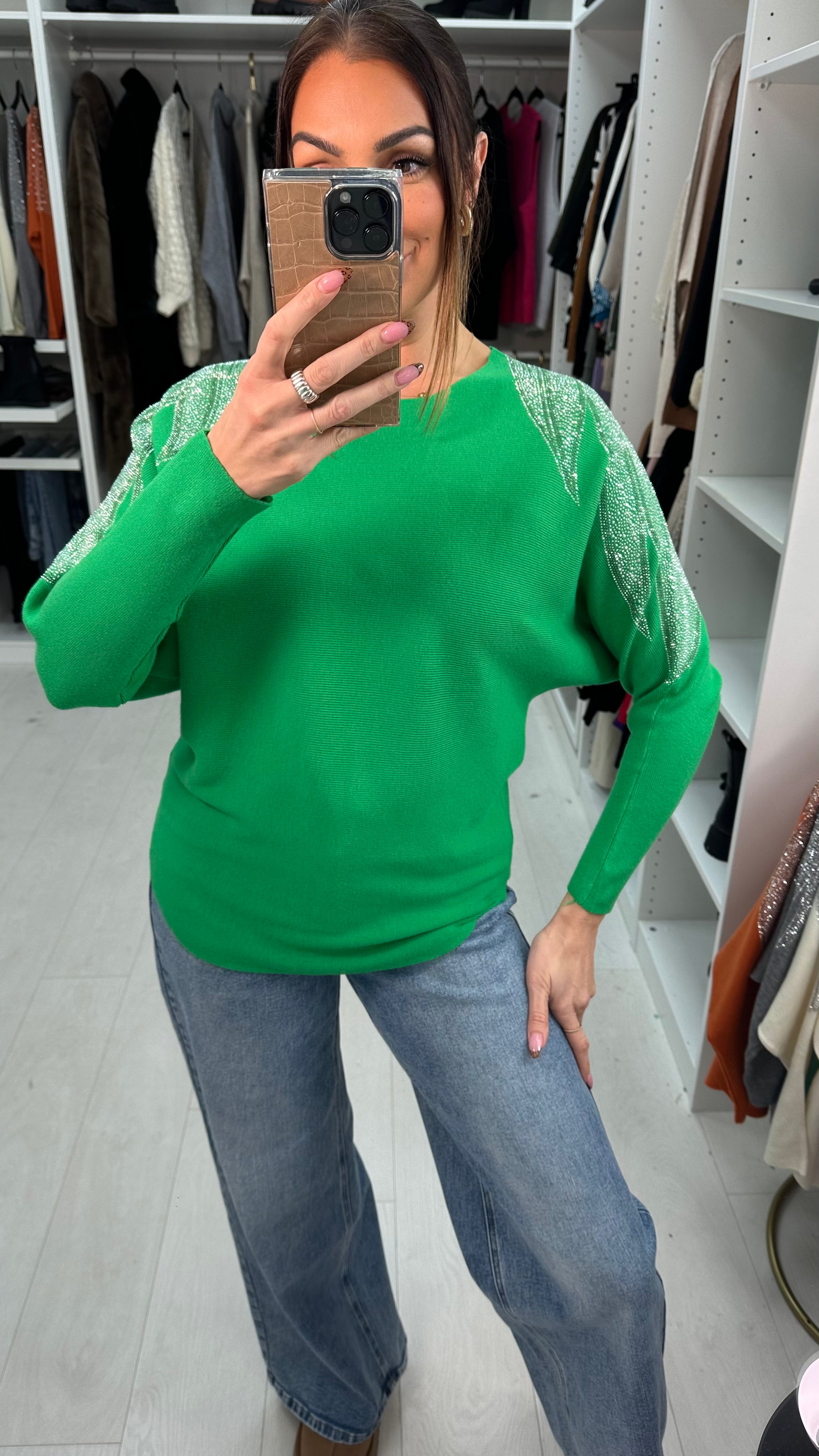 Coletta Embellished Shoulder Batwing Jumper