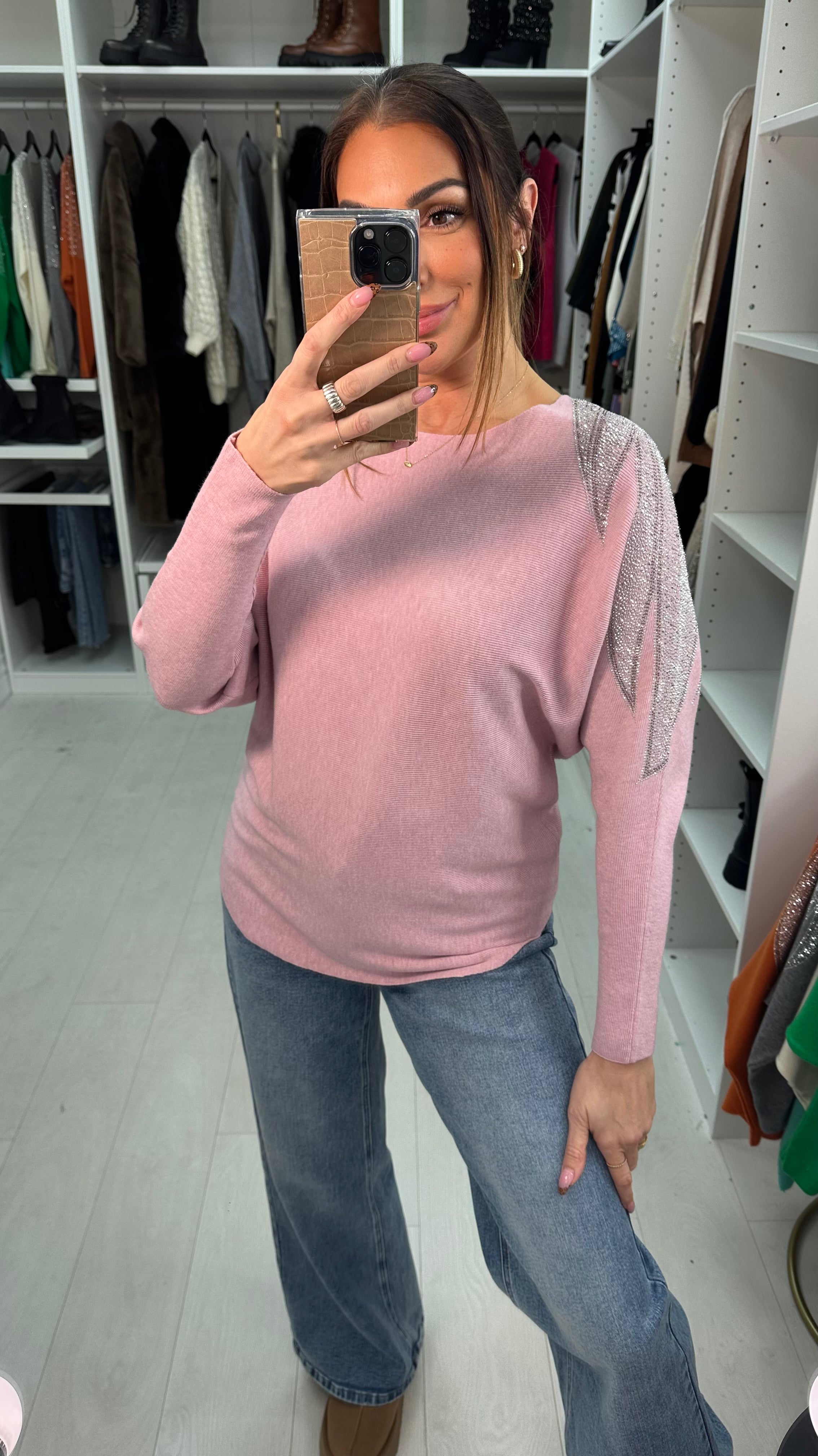 Coletta Embellished Shoulder Batwing Jumper