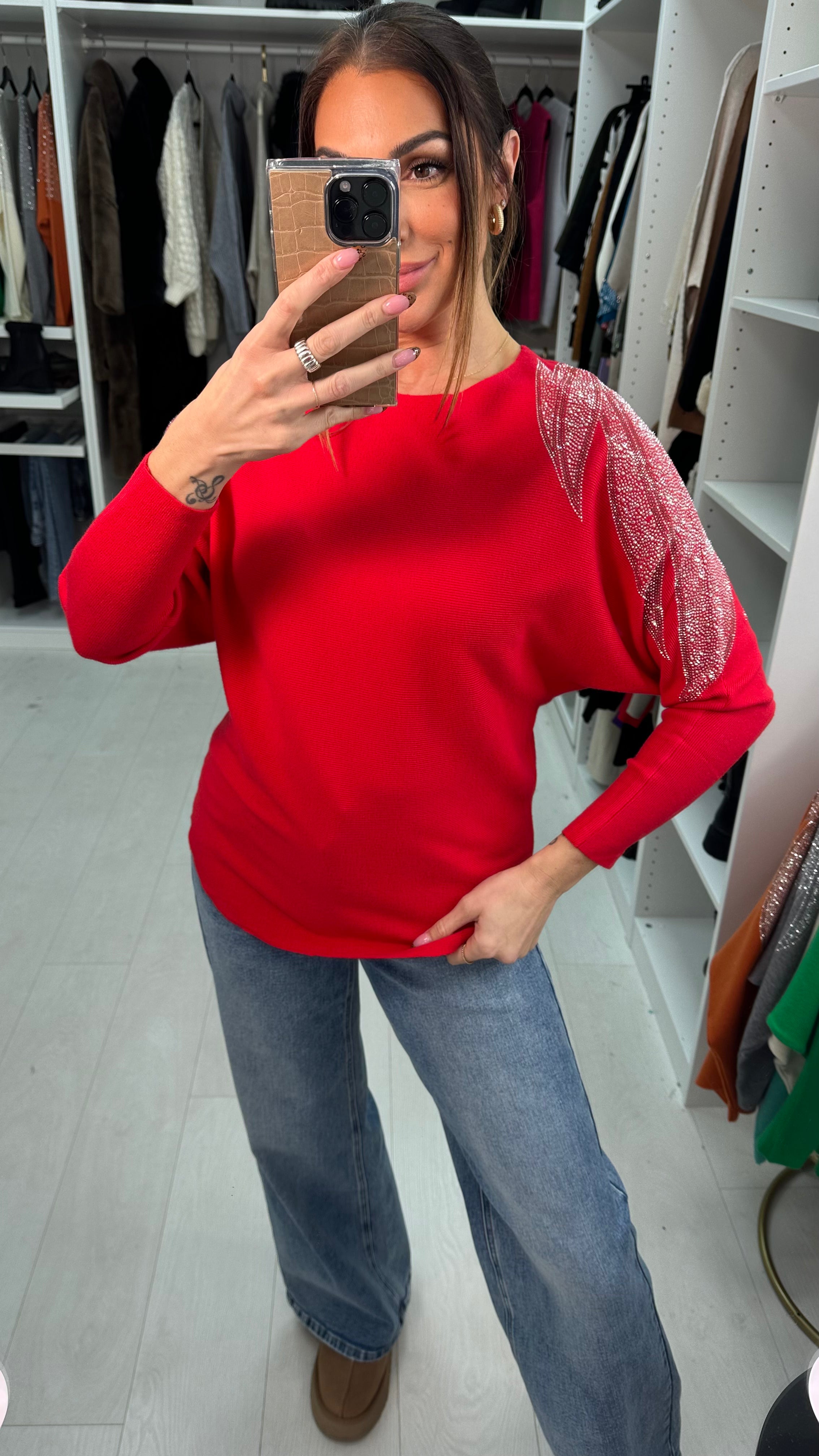 Coletta Embellished Shoulder Batwing Jumper